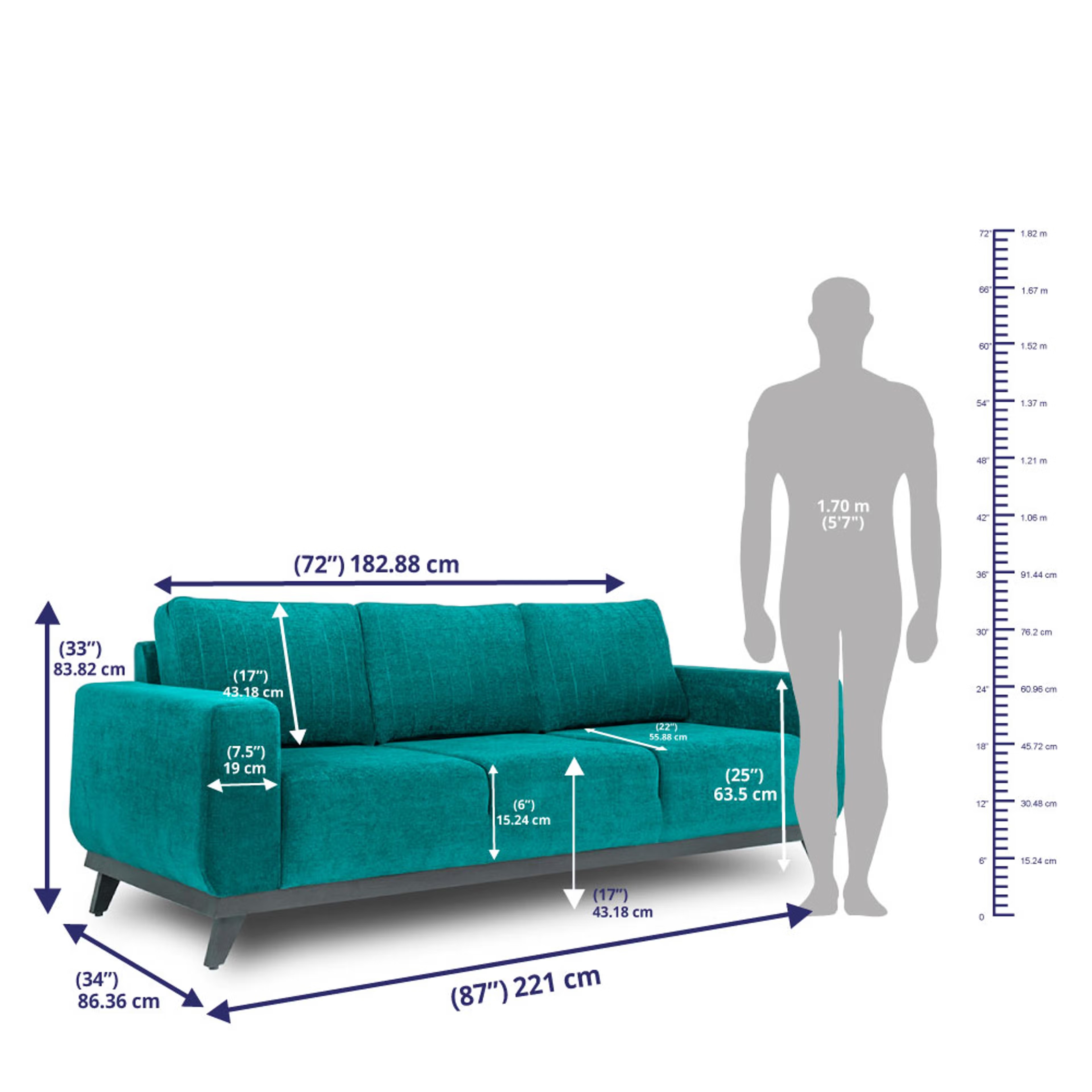 Wakefit Barcelona Sofa Set (3+2+1) Regular, Set (3+2+1), Malibu Green 6 Wakefit Barcelona Sofa Set (3+2+1) Regular, Set (3+2+1), Malibu Green