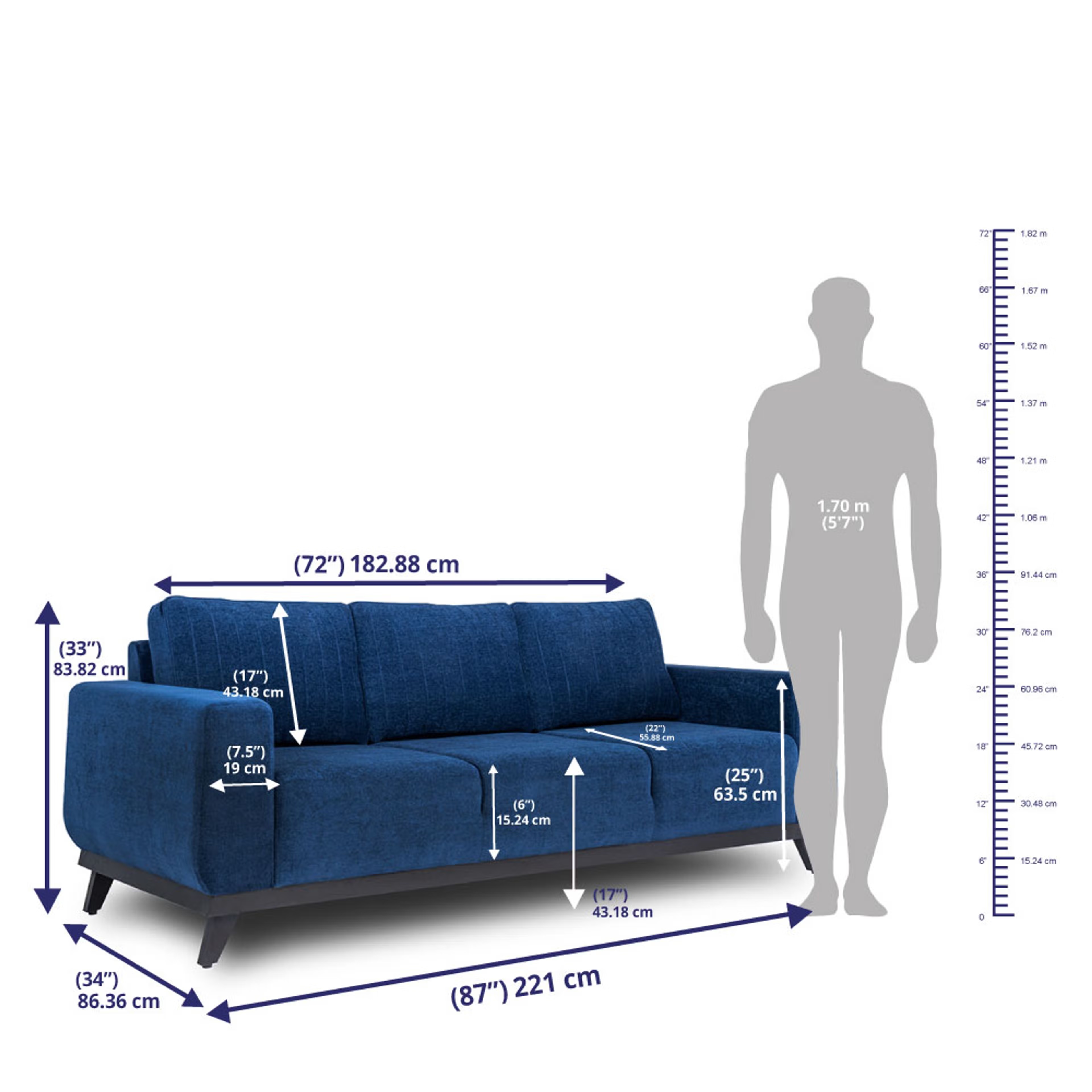 Wakefit Barcelona Sofa Set (3+2+1) Regular, Set (3+2+1), Cobalt Blue 6 Wakefit Barcelona Sofa Set (3+2+1) Regular, Set (3+2+1), Cobalt Blue