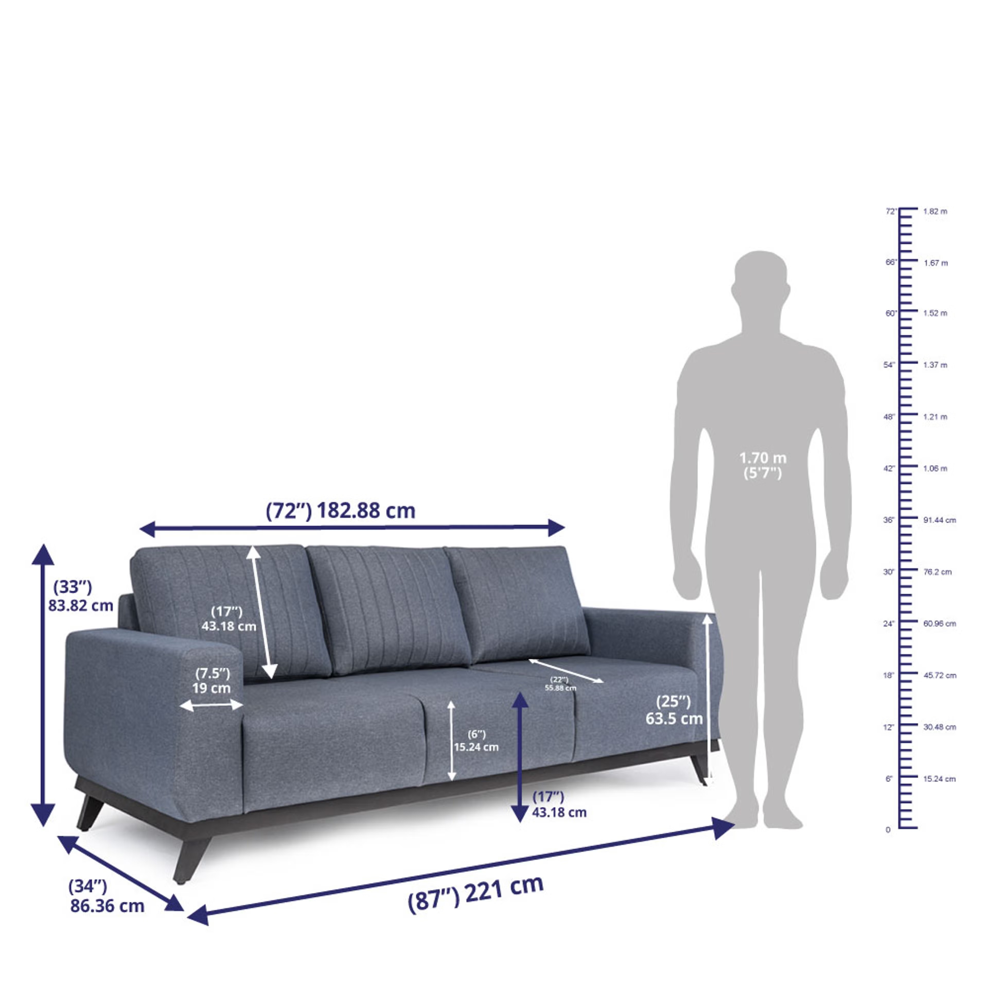 Wakefit Barcelona Sofa Set (3+2) Regular, Set (3+2), Omega Blue 5 Wakefit Barcelona Sofa Set (3+2) Regular, Set (3+2), Omega Blue