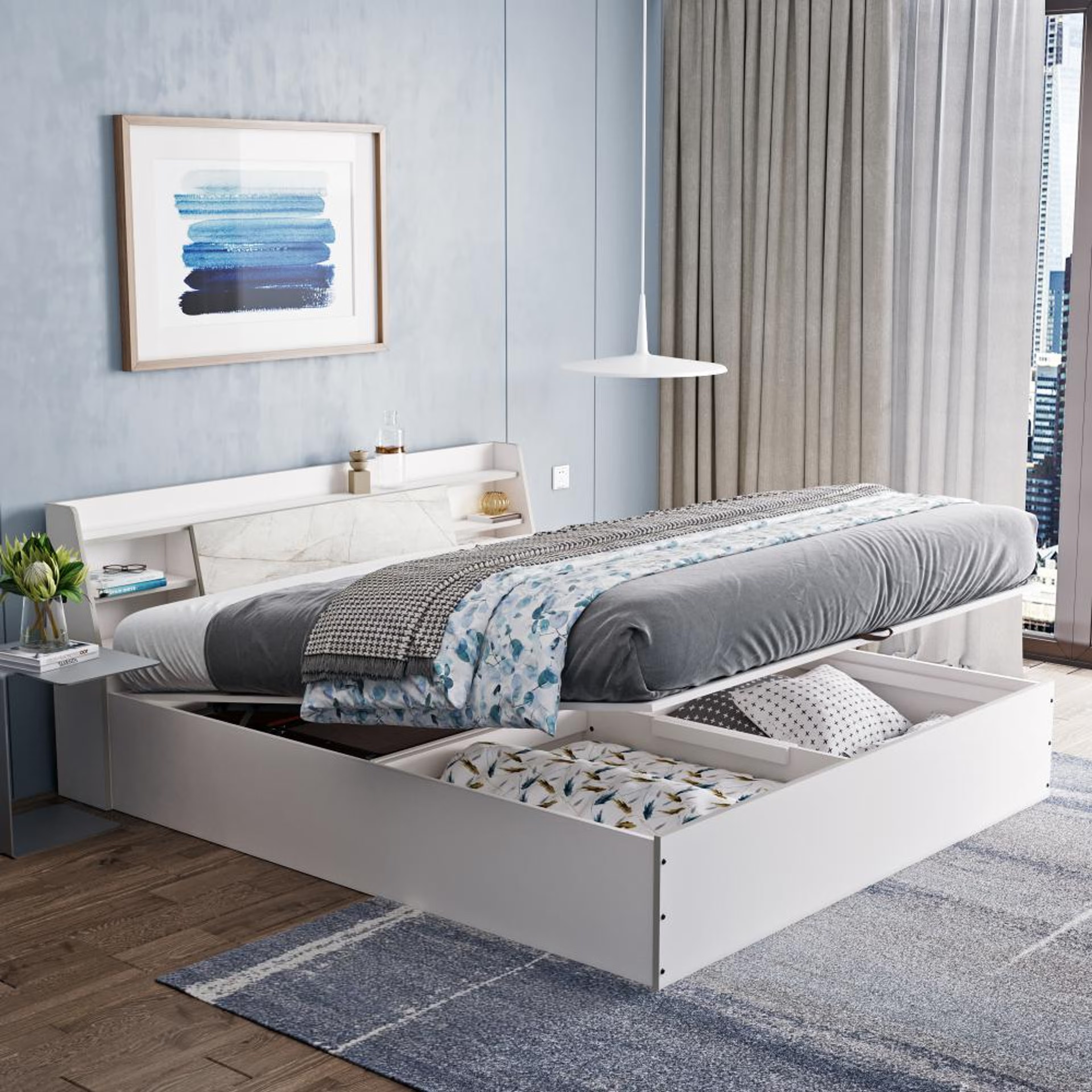 Home 45 Wakefit Castor King Storage Engineered Wood Bed with Hydraulic mechanism King - 78" x 72\