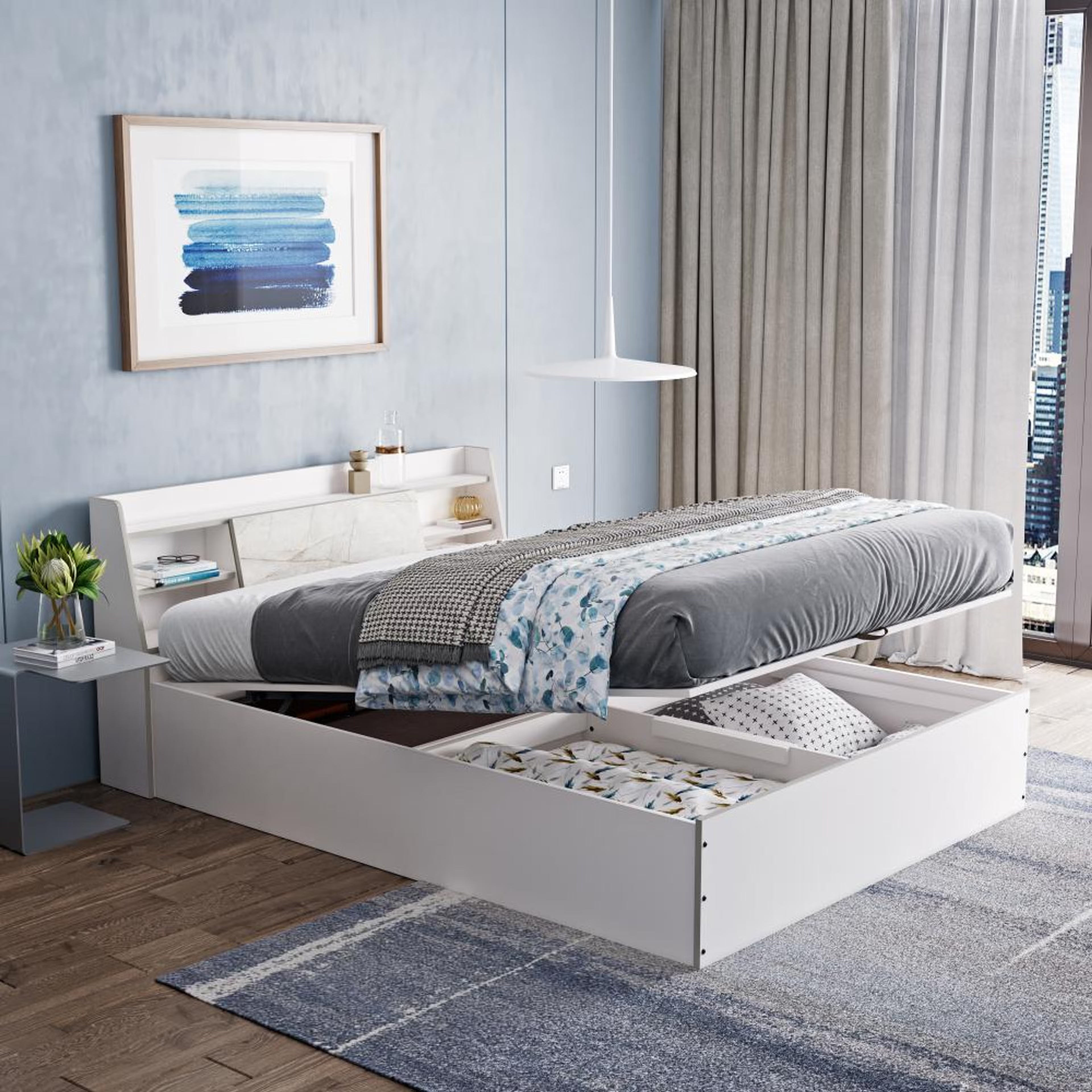 Wakefit Castor Queen Storage Engineered Wood Bed with Hydraulic mechanism Queen - 78" x 60\