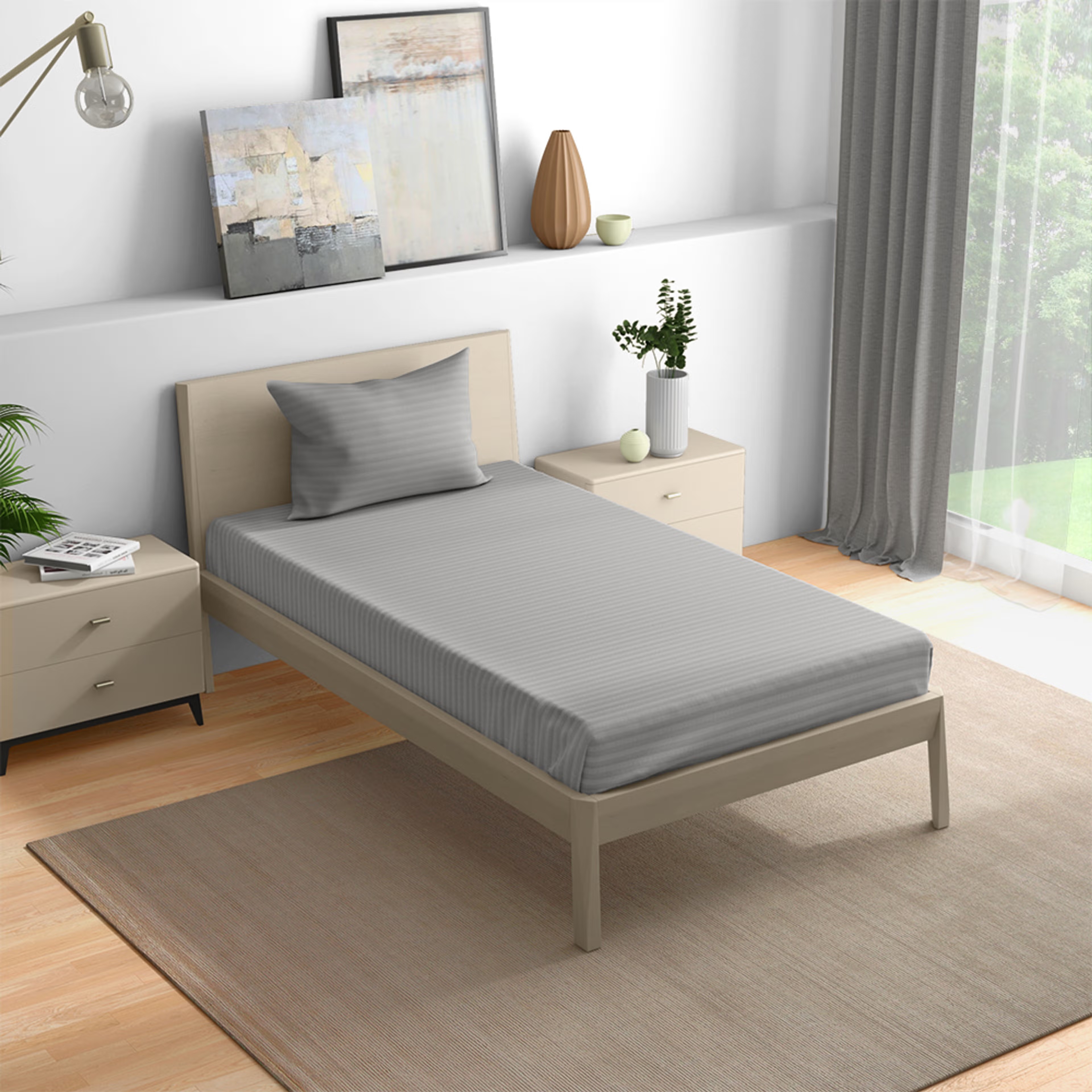 Wakefit 100% Cotton 215 TC Fitted Bedsheet With 1 Pillow Cover | Eiffel Tower Single - 72" x 30\