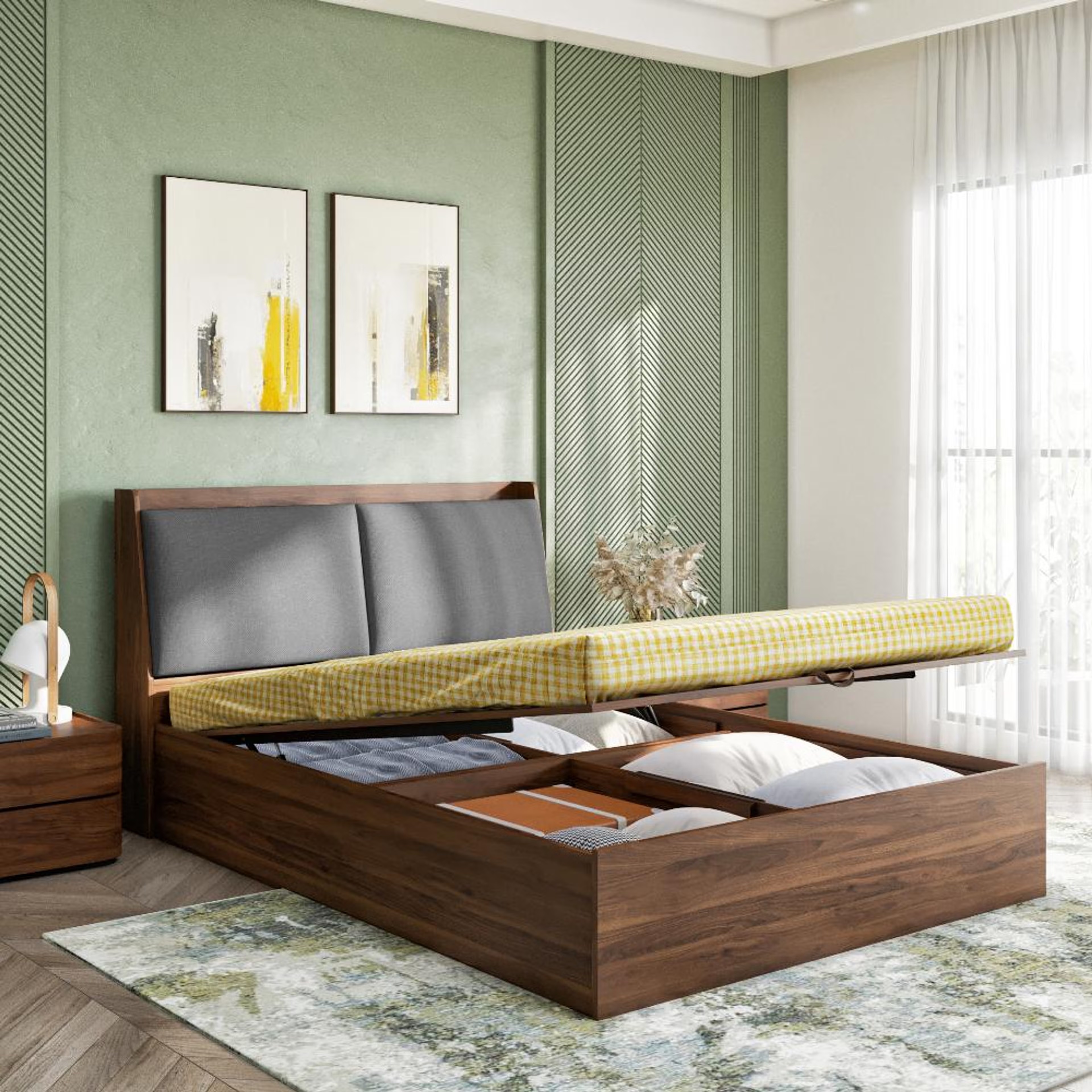 Home 37 Wakefit Mars Queen Hydraulic Storage Bed Omega Grey Queen - 78" x 60\