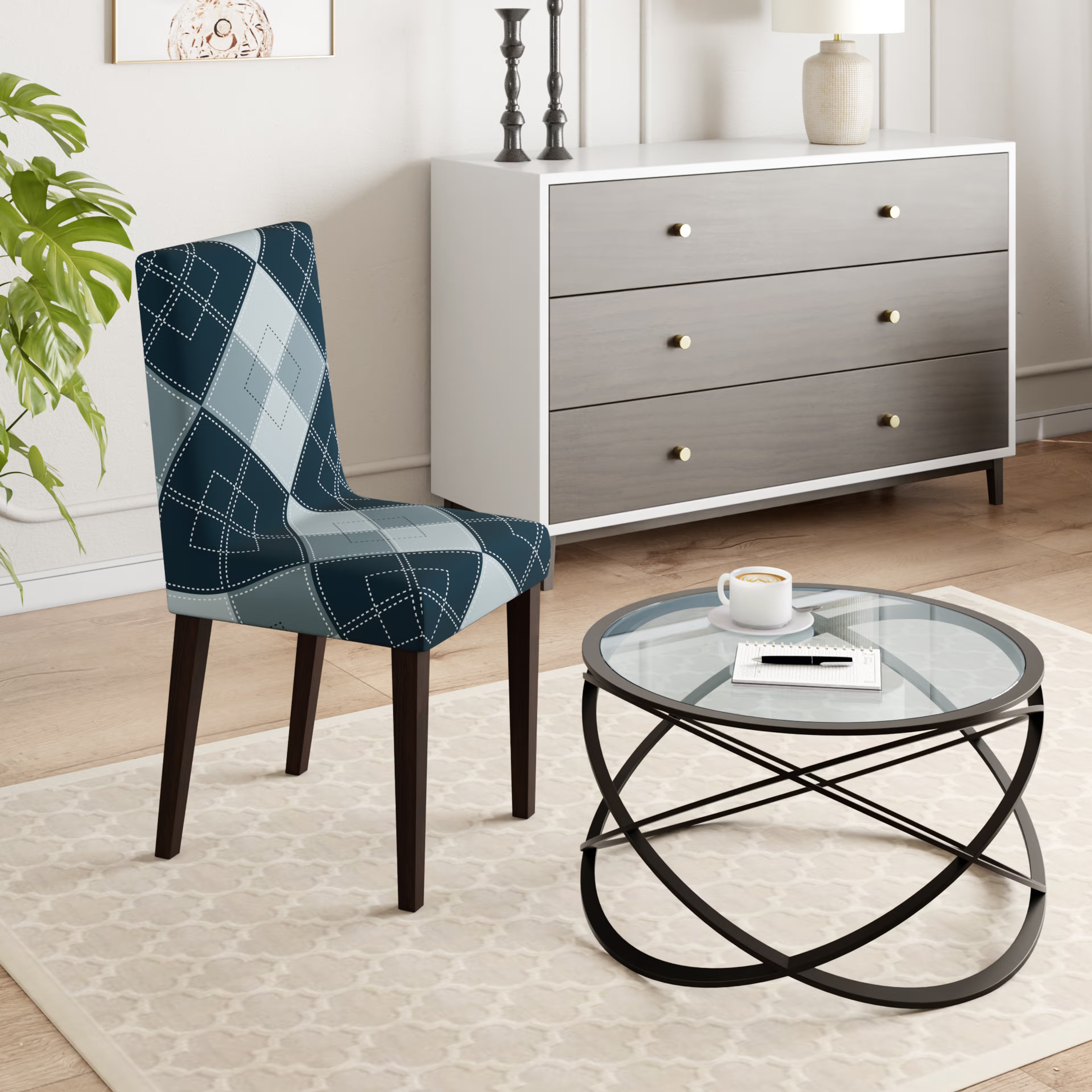 Printed Chair Cover | Elastic Stretchable Dining table Chair Cover 1 seater | Removable & Washable Slip Cover | Chair Seat Protector&nbsp;|&nbsp;Checko | Set of 1 Set Of 1, Checko