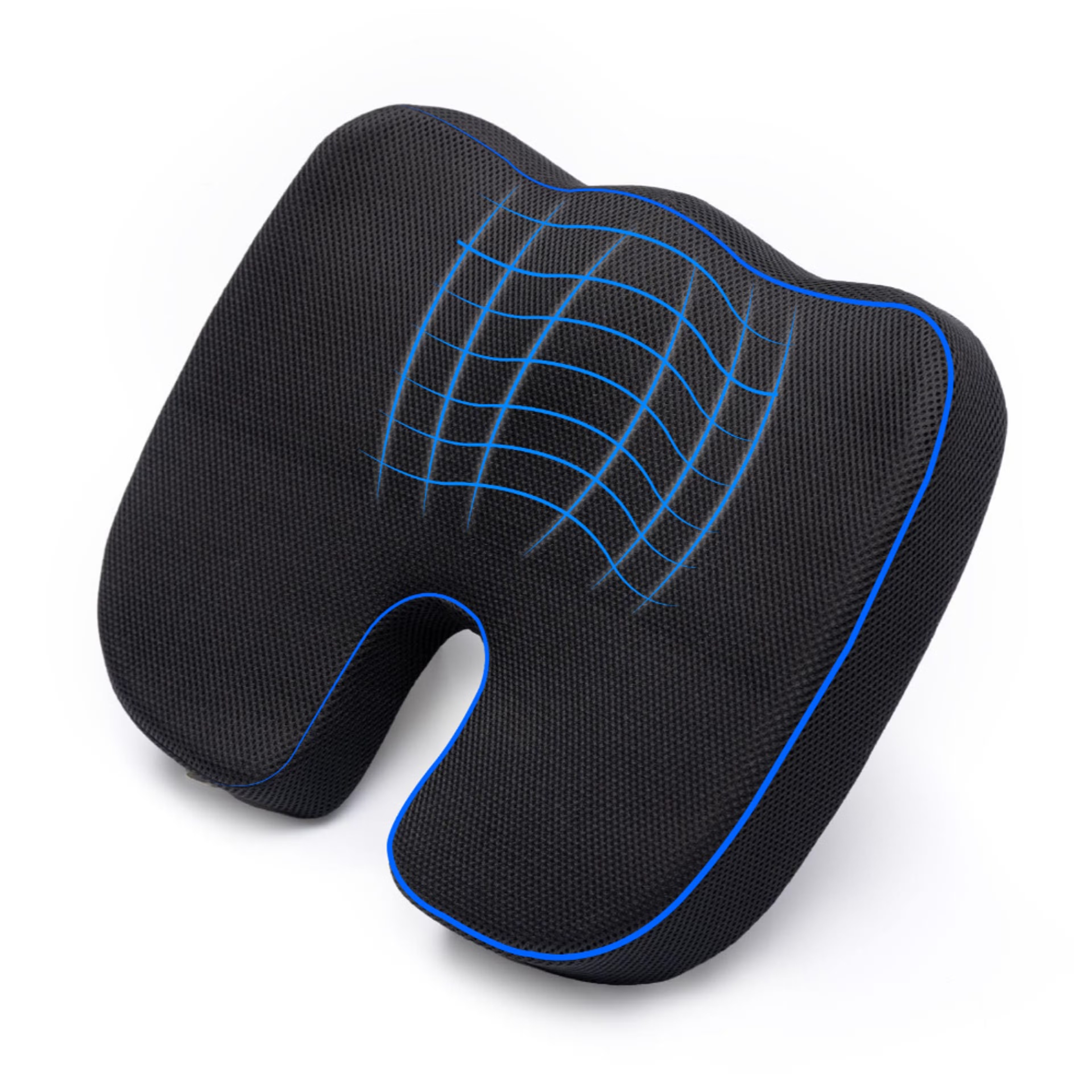Orthopedic Coccyx Cushion | Memory Foam Support for Lower Back, Tailbone & Sciatica Relief | Chair & Car Use | Ergonomic Design | Supports 60kg+ Weight - Black Black, More than 60 Kg
