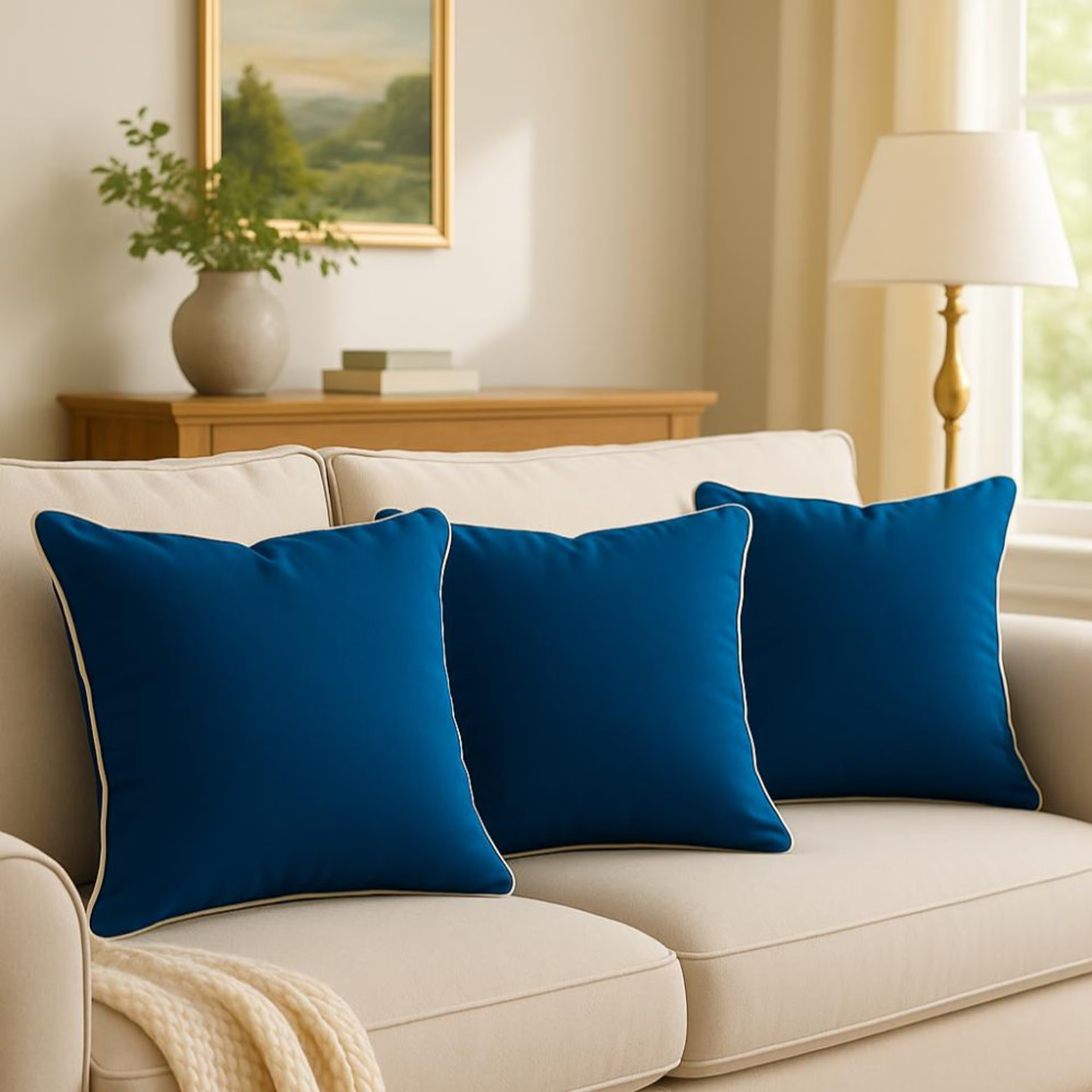 Cushion | Pack of 3 | 24x24 Inch| Hollow Fiber Filling | Use With or Without Cover | For Sofa & Bed | Gentle Machine Wash | Dark Teal 24"x24\