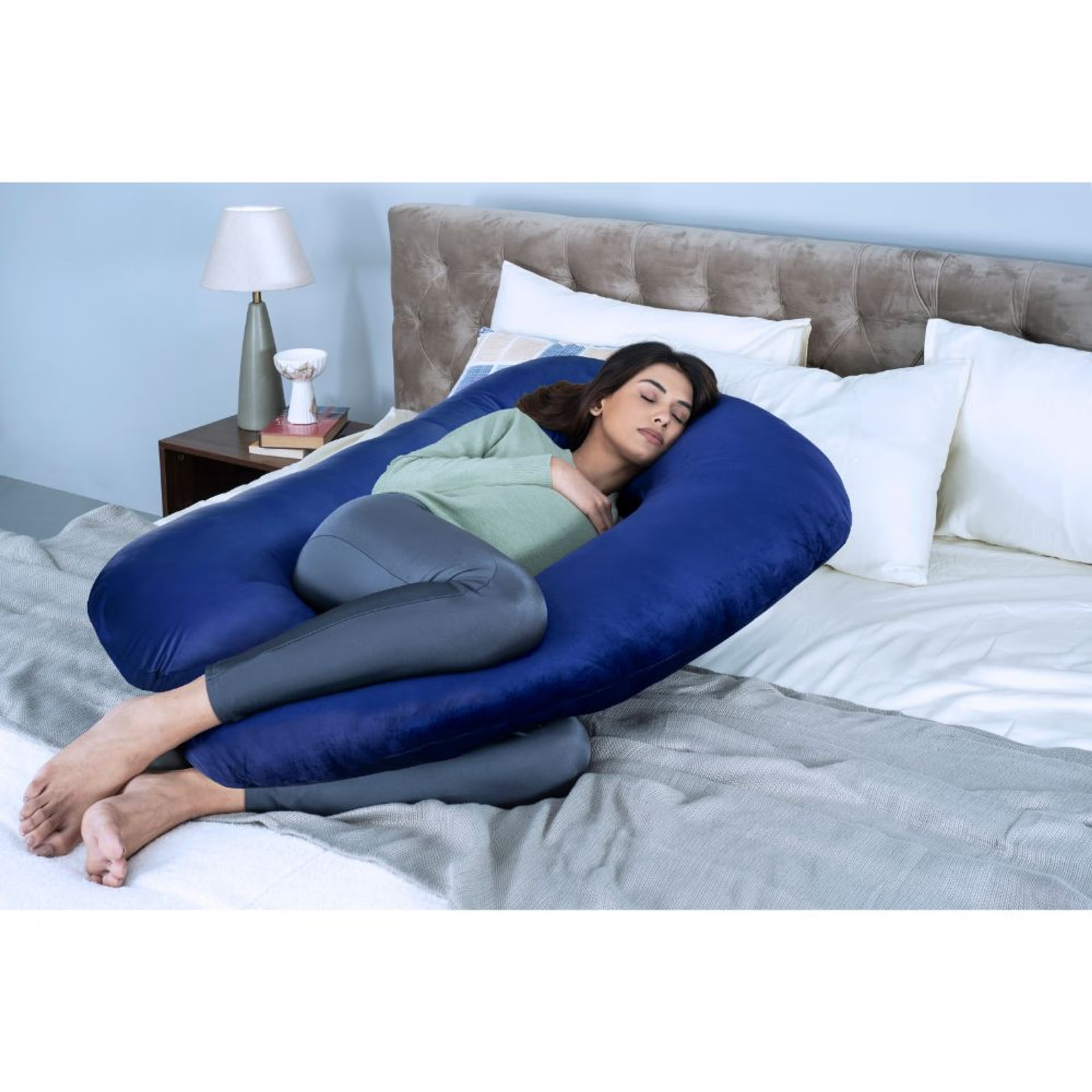 Maternity Pillow (U Shape) & Nursing Pillow Combo | For Pregnancy and Baby Feeding | Soft & Machine Washable Velvet Cover | Dark Blue U Shape, Velvet, Dark Blue