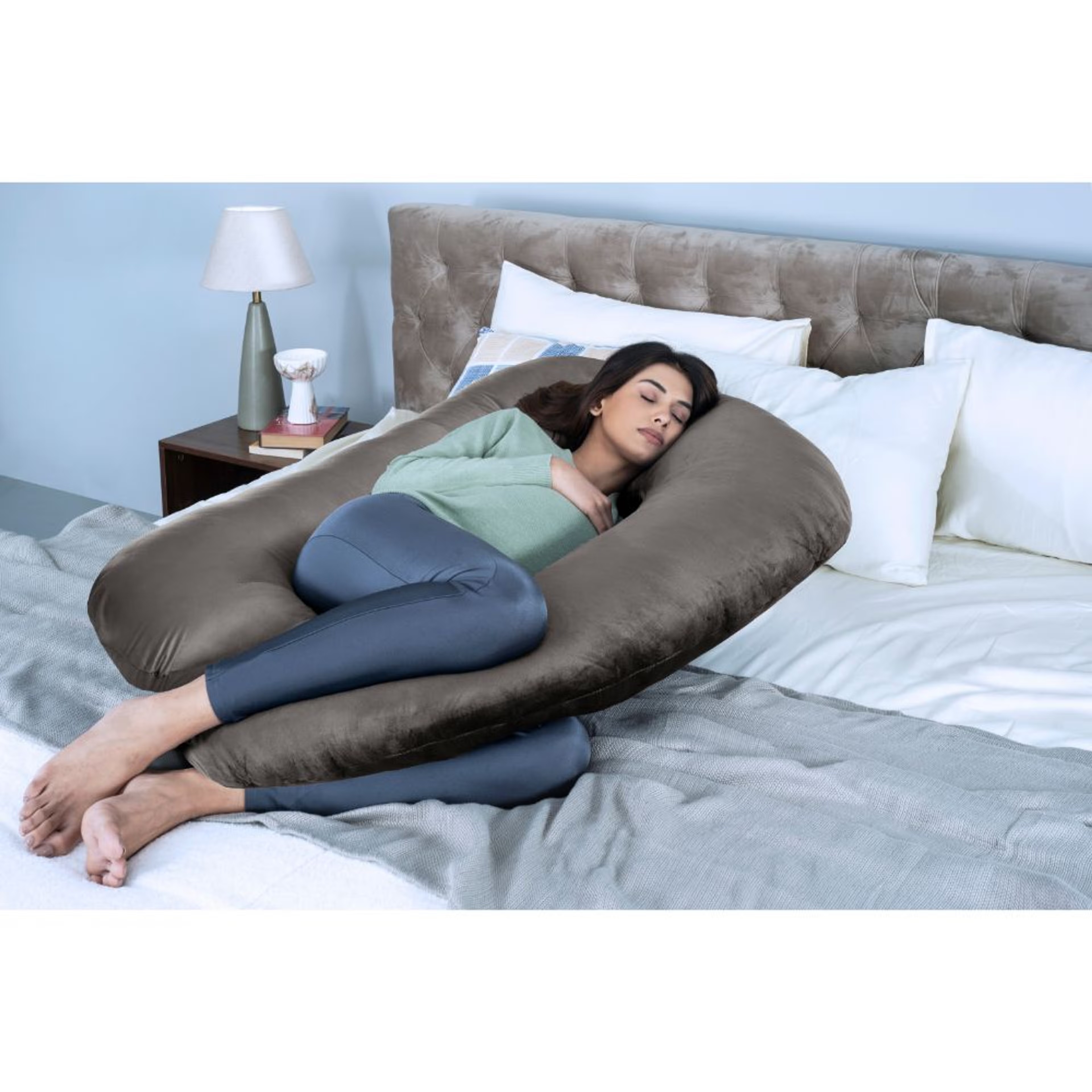 Maternity Pillow (U Shape) & Nursing Pillow Combo | For Pregnancy and Baby Feeding | Soft & Machine Washable Velvet Cover | Charcoal Grey U Shape, Velvet, Charcoal Grey