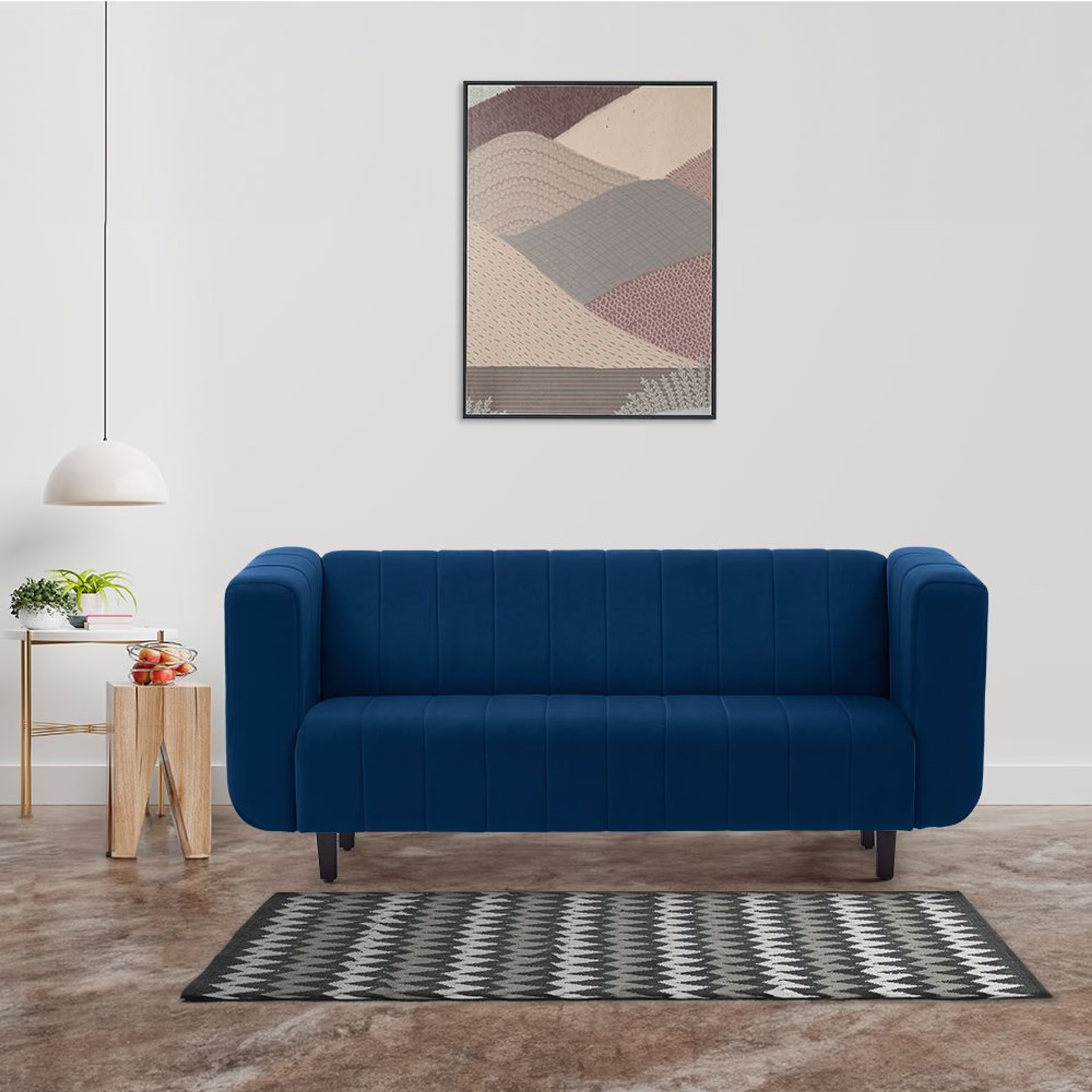 Wakefit Sicily Sofa - Three Seater Regular, Three Seater, Velvet Blue