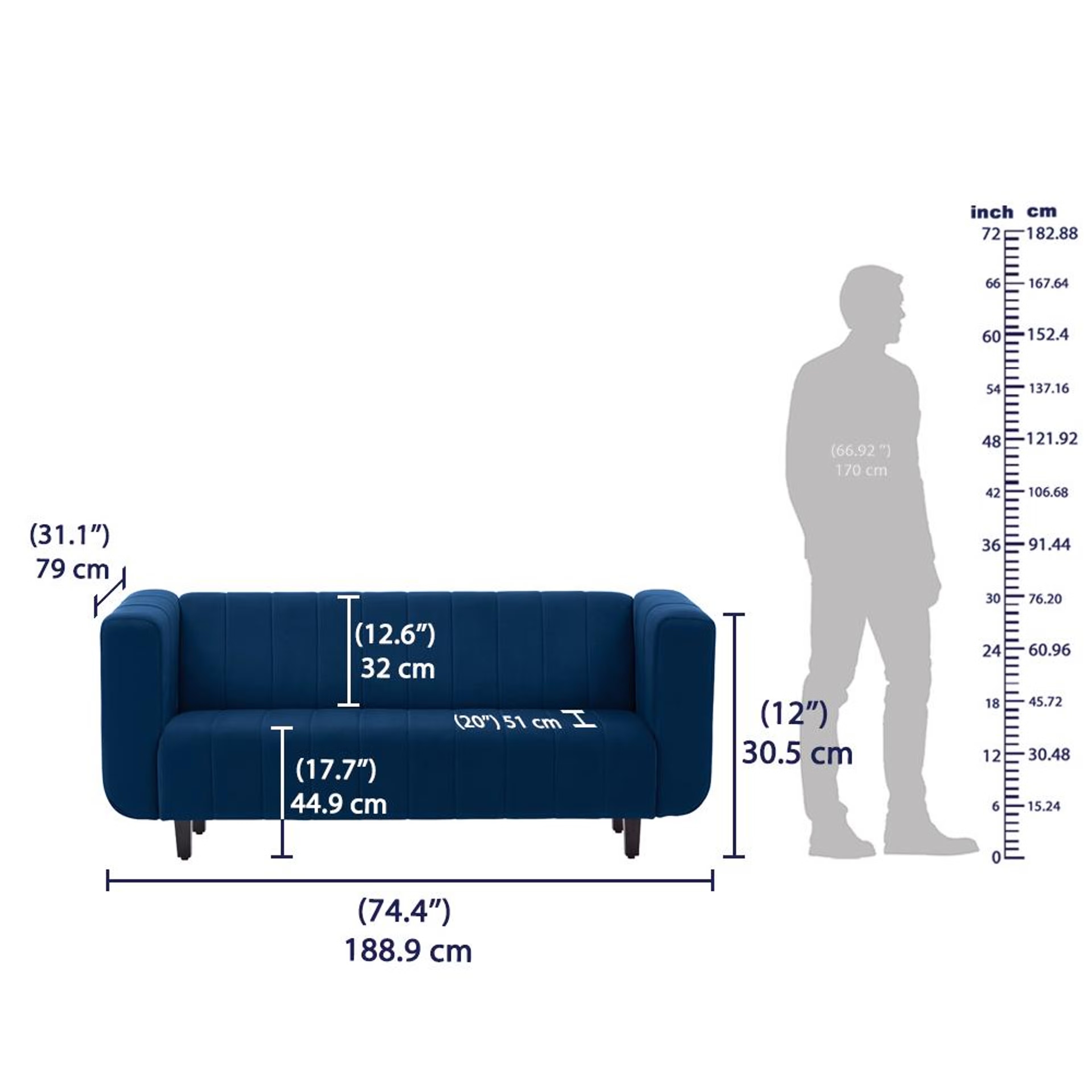 Wakefit Sicily Sofa - Three Seater Regular, Three Seater, Velvet Blue 6 Wakefit Sicily Sofa - Three Seater Regular, Three Seater, Velvet Blue