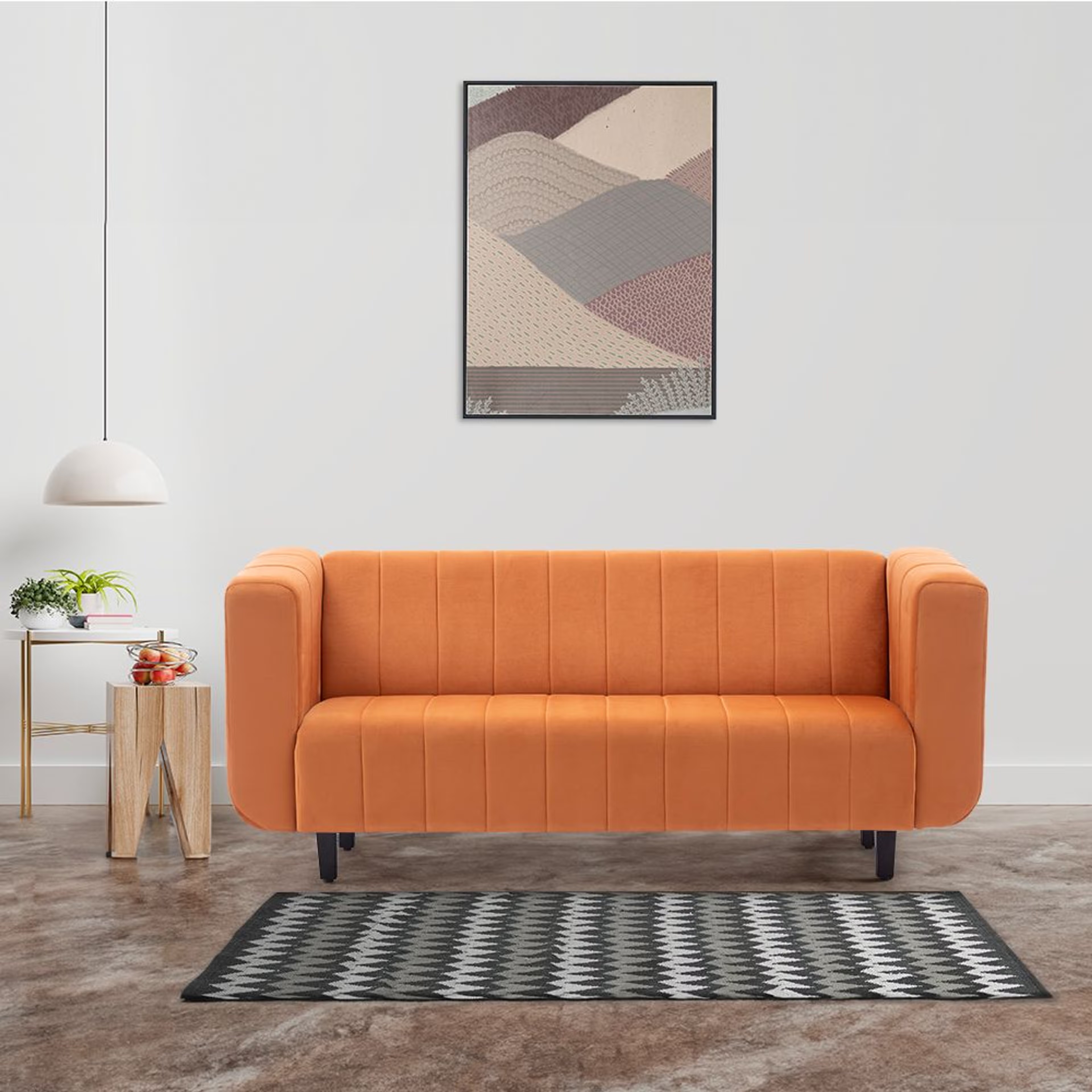 Wakefit Sicily Sofa - Three Seater Regular, Three Seater, Velvet Amber