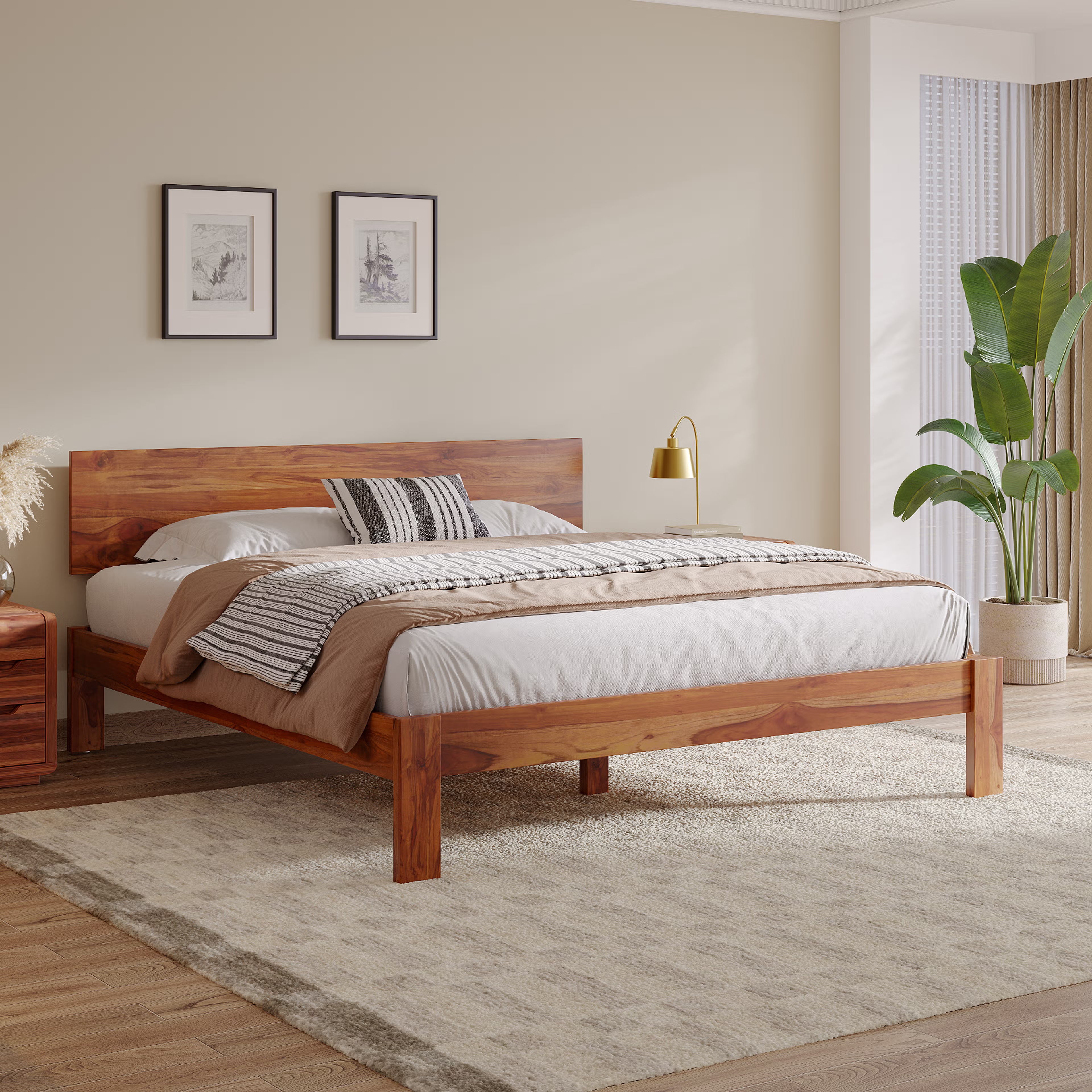 Home 35 Wakefit Indus King Teak Bed Without Storage King - 78" x 72\