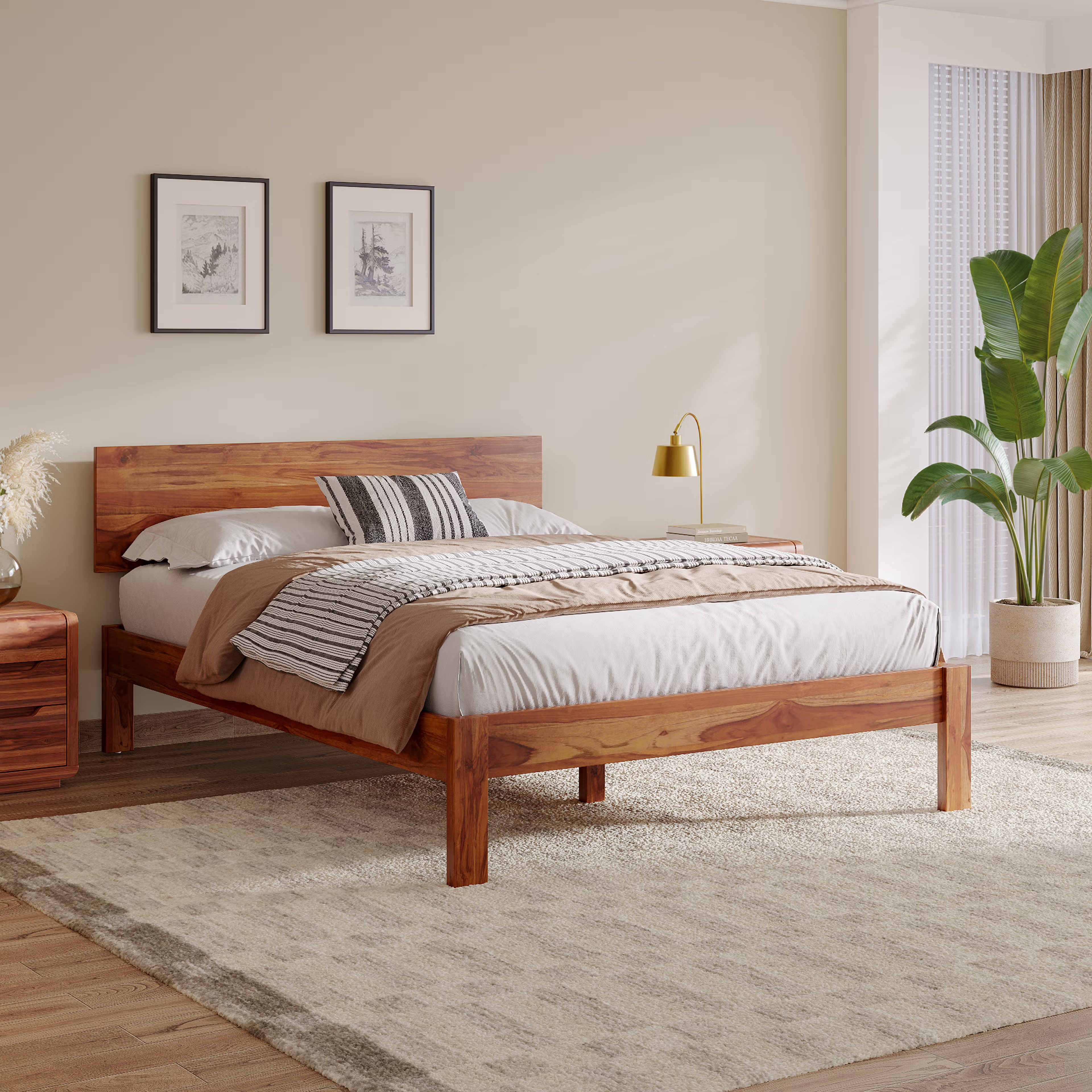 Wakefit Indus Queen Teak Bed Without Storage Queen - 78" x 60\
