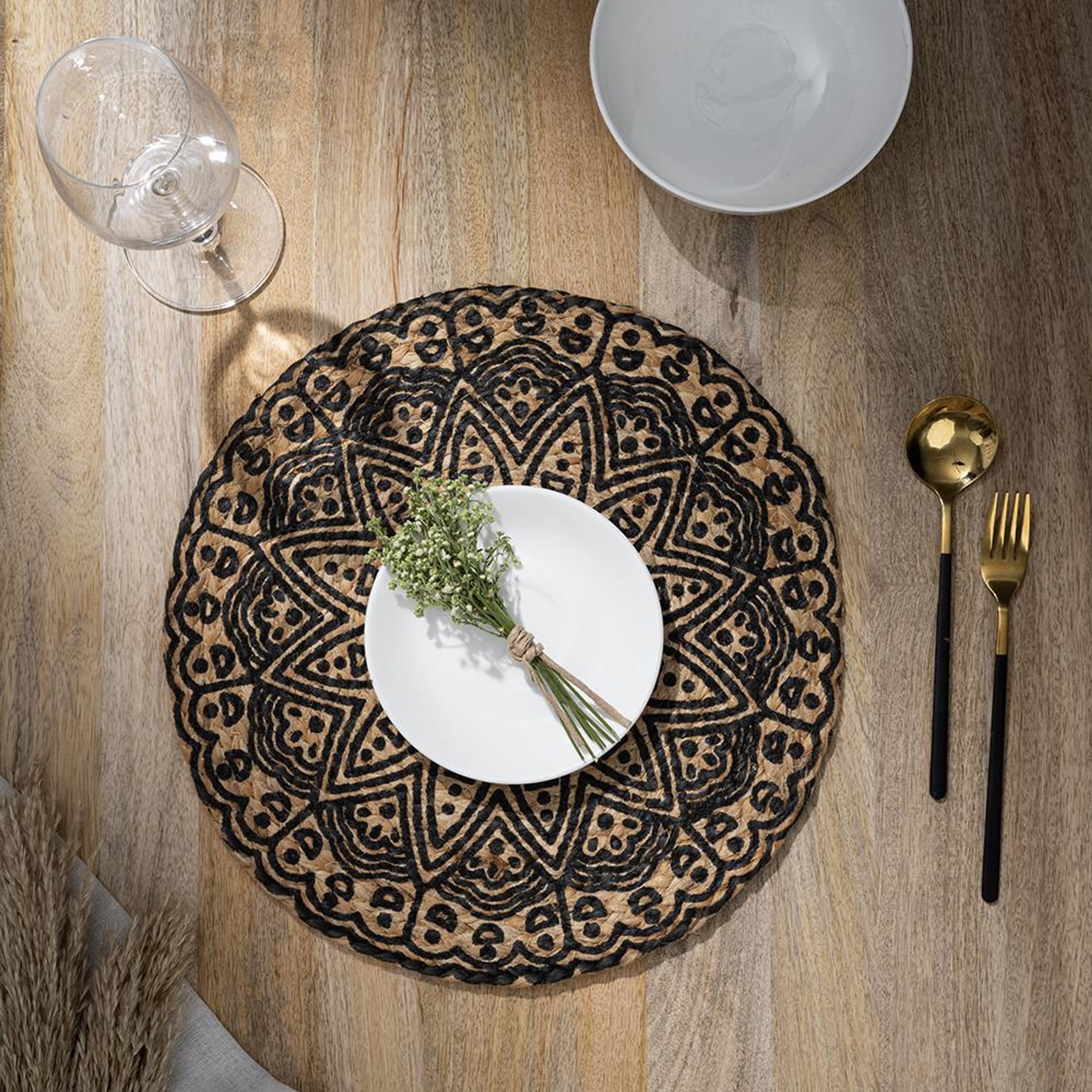 Home 35 Wakefit Mandala, Round Jute Dining Table Placemat - Set of 4 Mandala, Set of 4