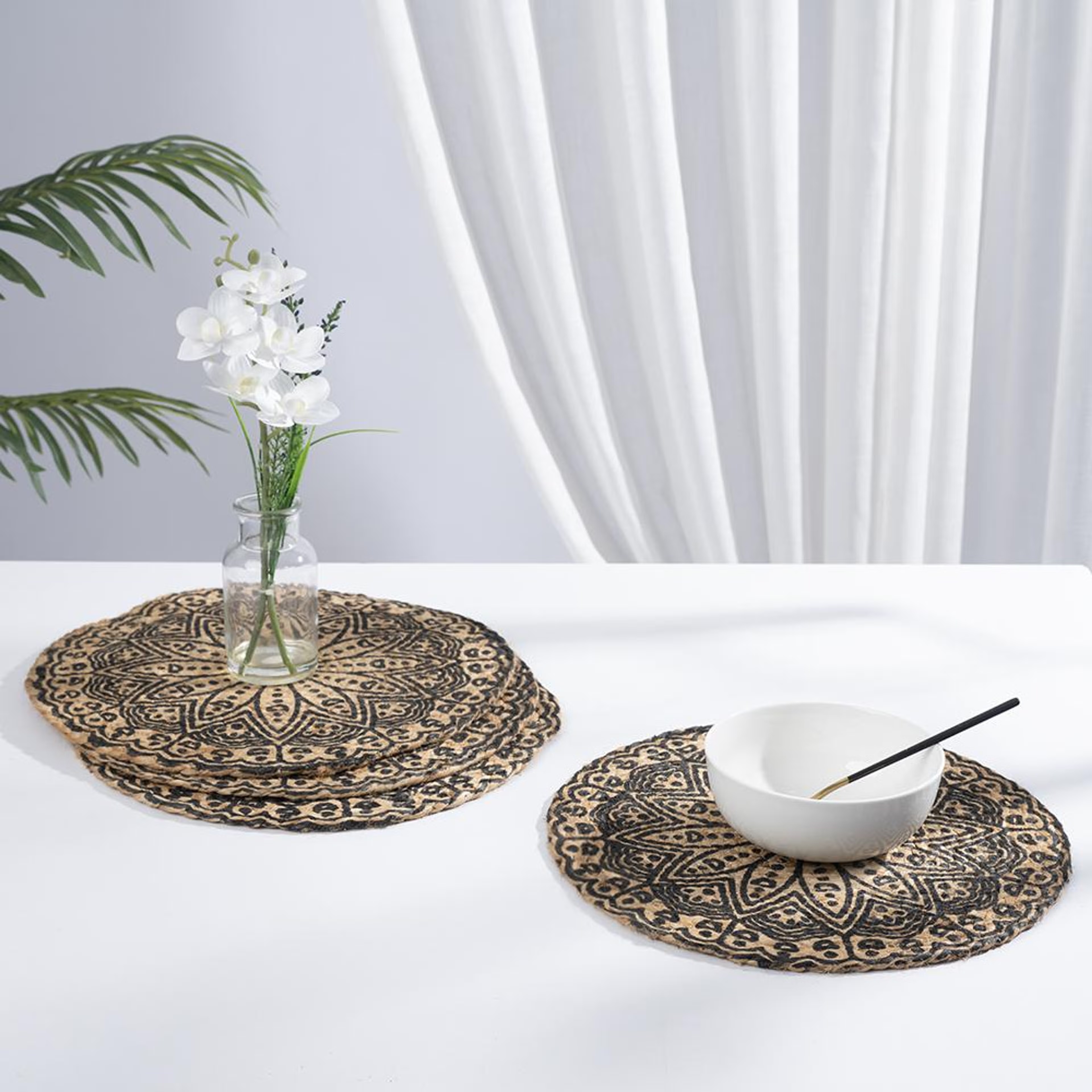 Home 36 Wakefit Mandala, Round Jute Dining Table Placemat - Set of 4 Mandala, Set of 4