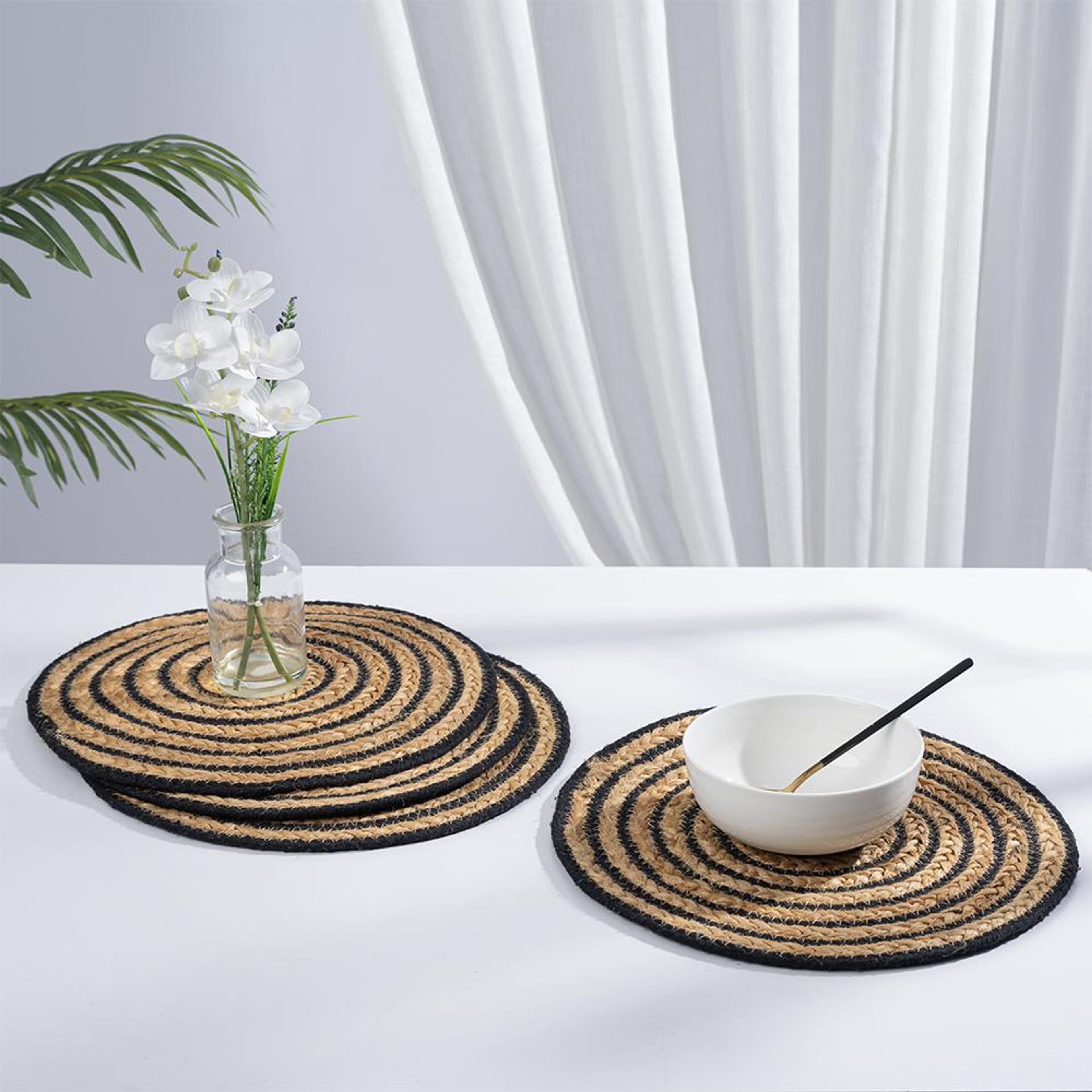 Wakefit Pinwheel Black, Round Jute Dining Table Placemat - Set of 4 Pinwheel Black, Set of 4 3 Wakefit Pinwheel Black, Round Jute Dining Table Placemat - Set of 4 Pinwheel Black, Set of 4