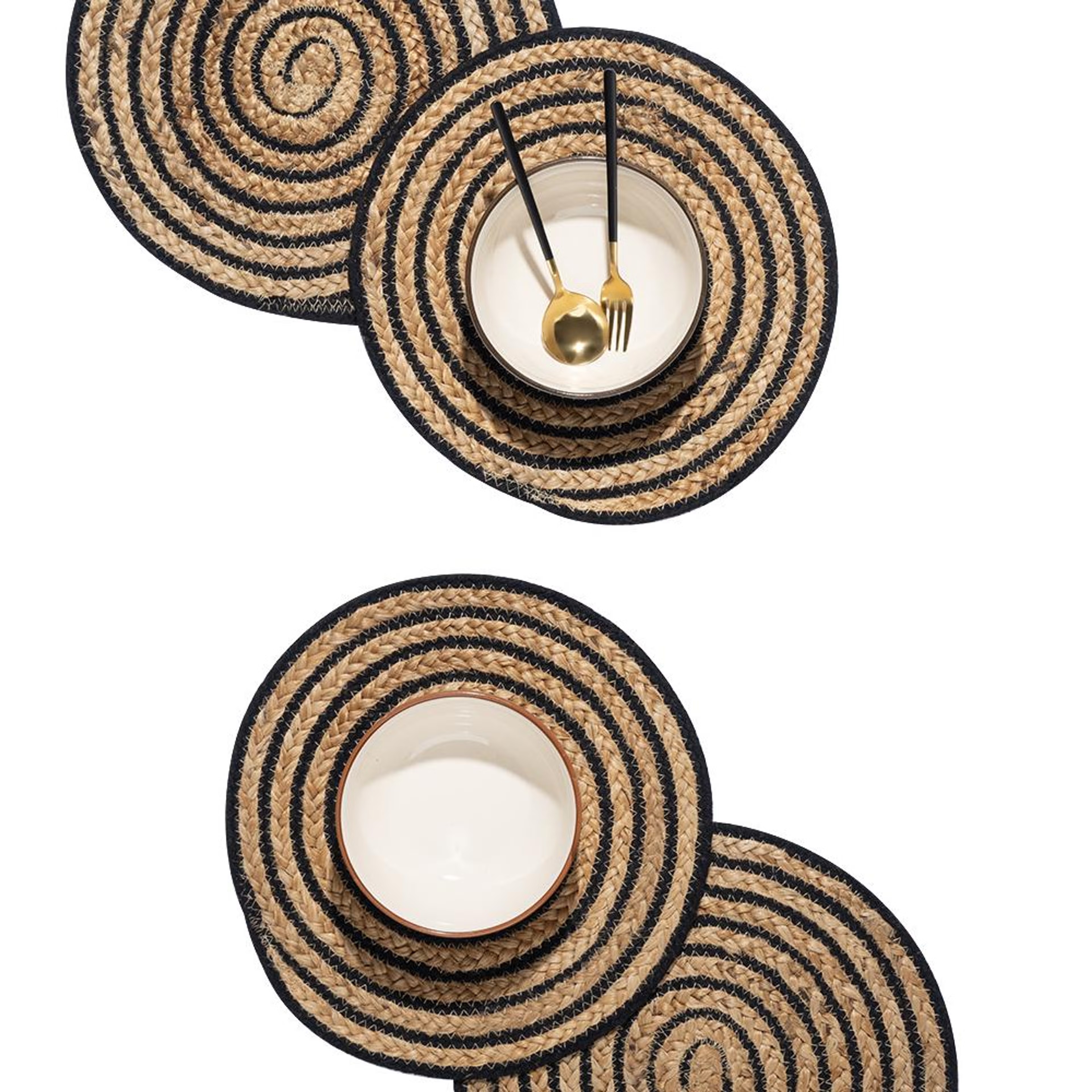 Wakefit Pinwheel Black, Round Jute Dining Table Placemat - Set of 4 Pinwheel Black, Set of 4 4 Wakefit Pinwheel Black, Round Jute Dining Table Placemat - Set of 4 Pinwheel Black, Set of 4