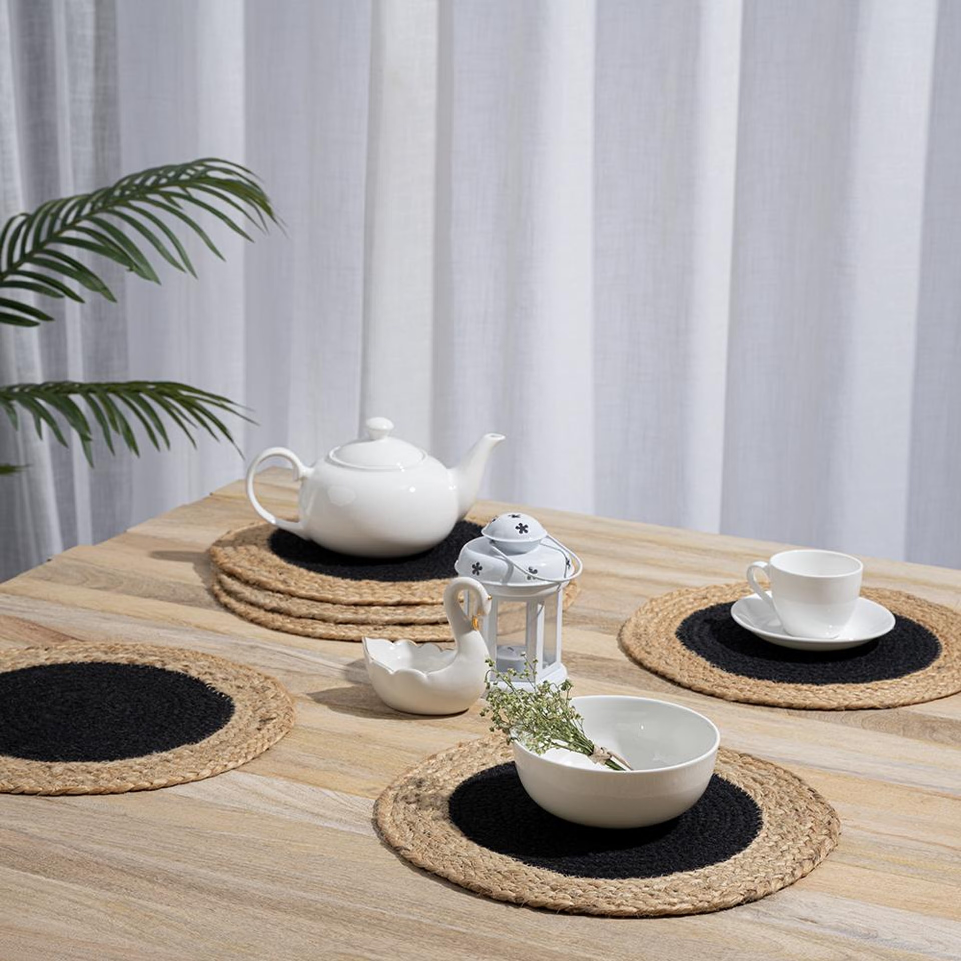 Home 41 Wakefit Mystic Moon Black, Round Jute Dining Table Placemat - Set of 6 Mystic Moon Black, Set of 6