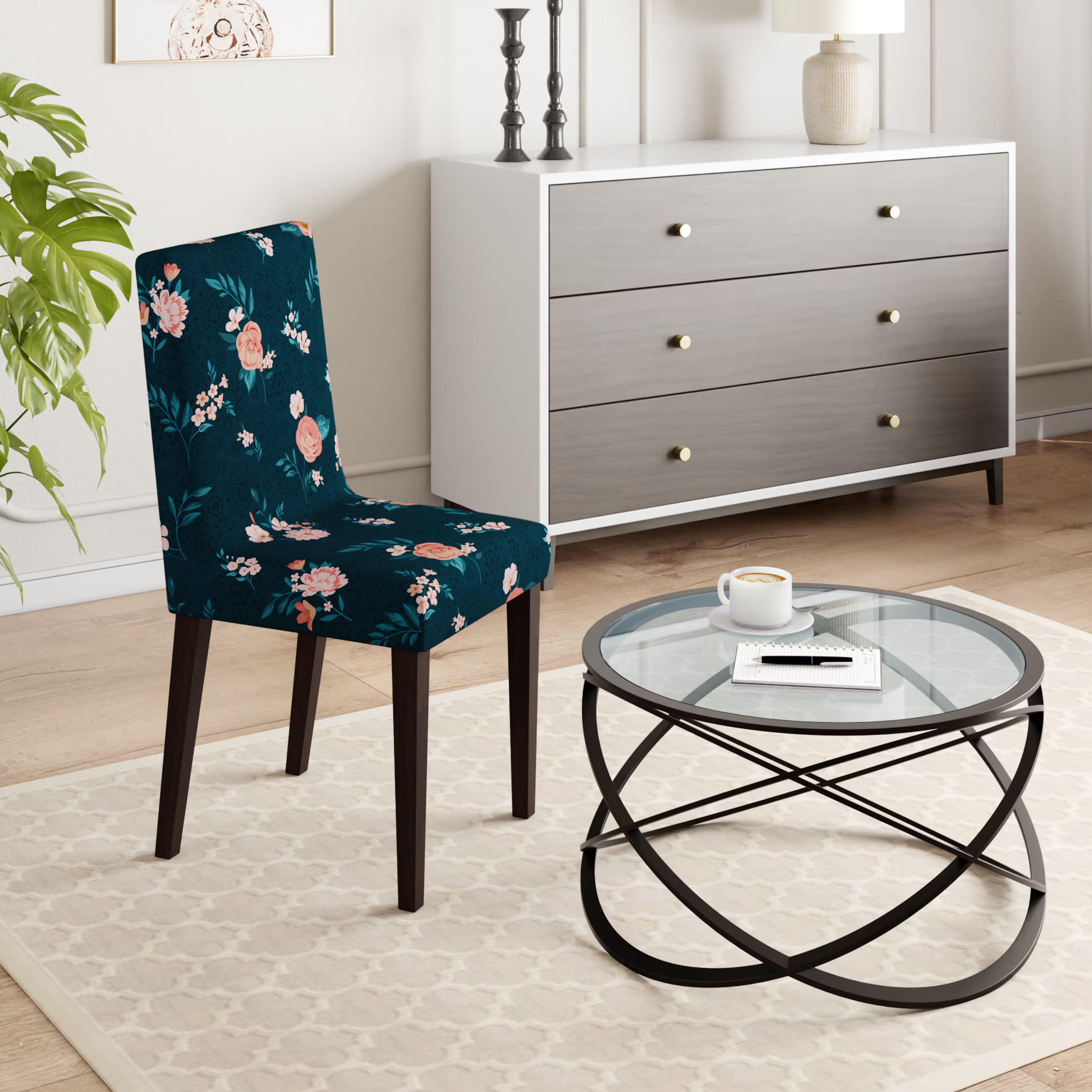 Home 46 Printed Chair Cover | Elastic Stretchable Dining table Chair Cover 1 seater | Removable & Washable Slip Cover | Chair Seat Protector | Alana | Set of 1 Set Of 1, Alana