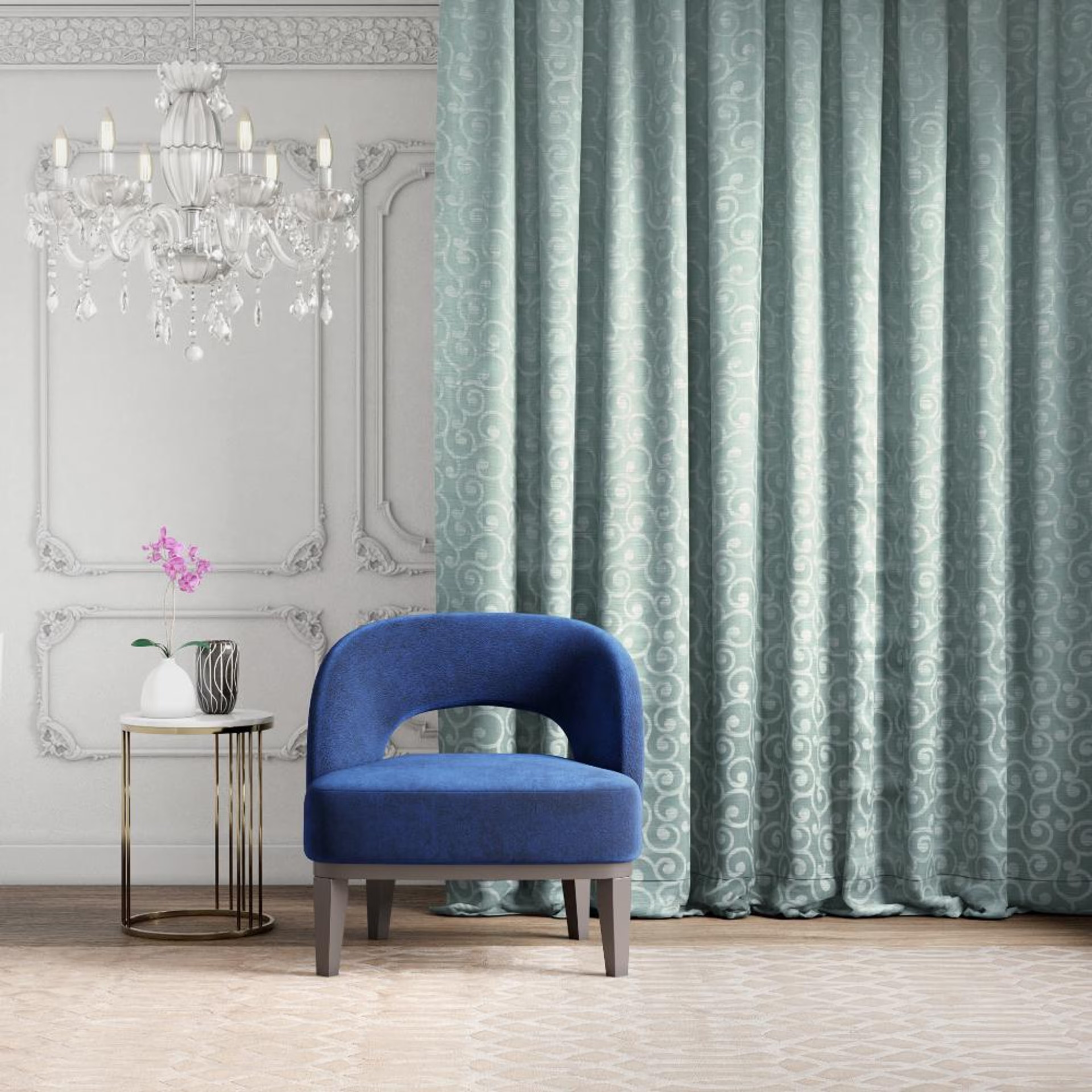 Home 40 Jacquard Room Darkening Curtain | Light Blocking Upto 70% | (5 x 4 ft) | Window Curtain | Set of 2 | Reduces Noise | Machine Washable | Adler Line Wave Sea Blue Window (5 Feet), Set of 2, Adler Line Wave Sea Blue