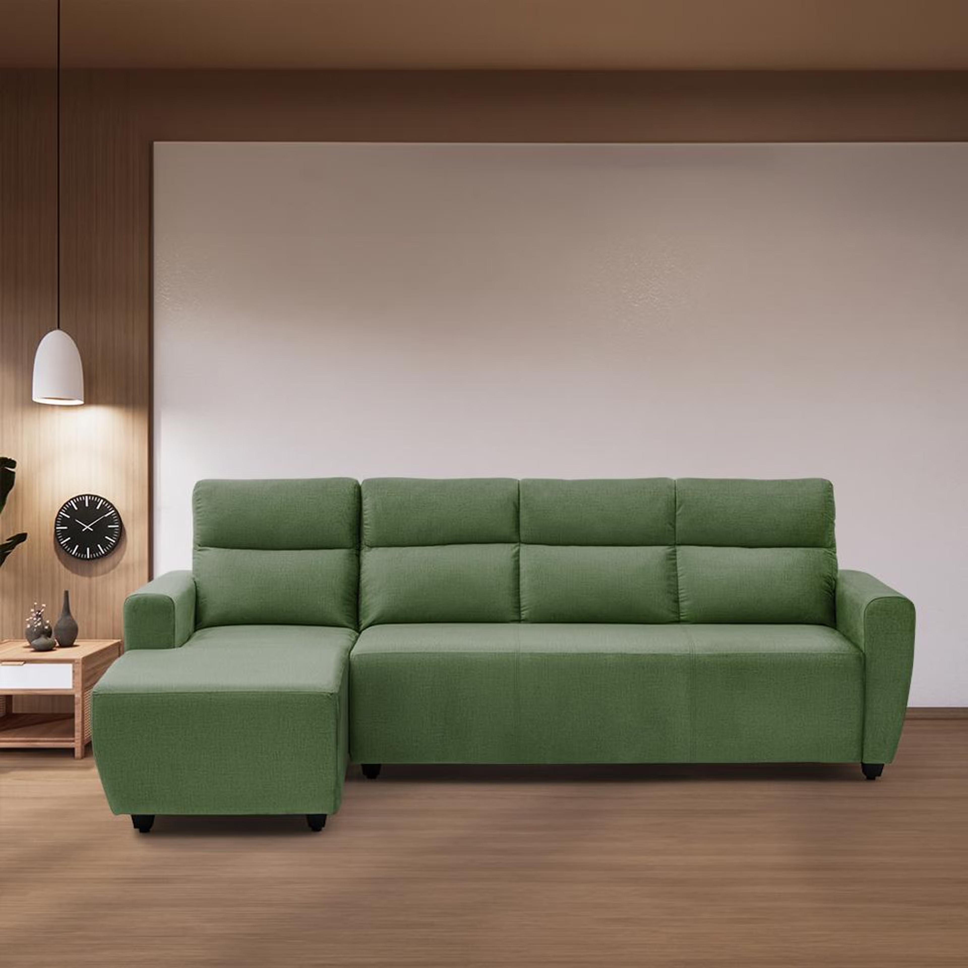 Home 34 Wakefit Belize Plus L Shape Sofa Set (3 Seater + Left Aligned Chaise) Sectional, Set (3 Seater + Left Aligned Chaise), Green