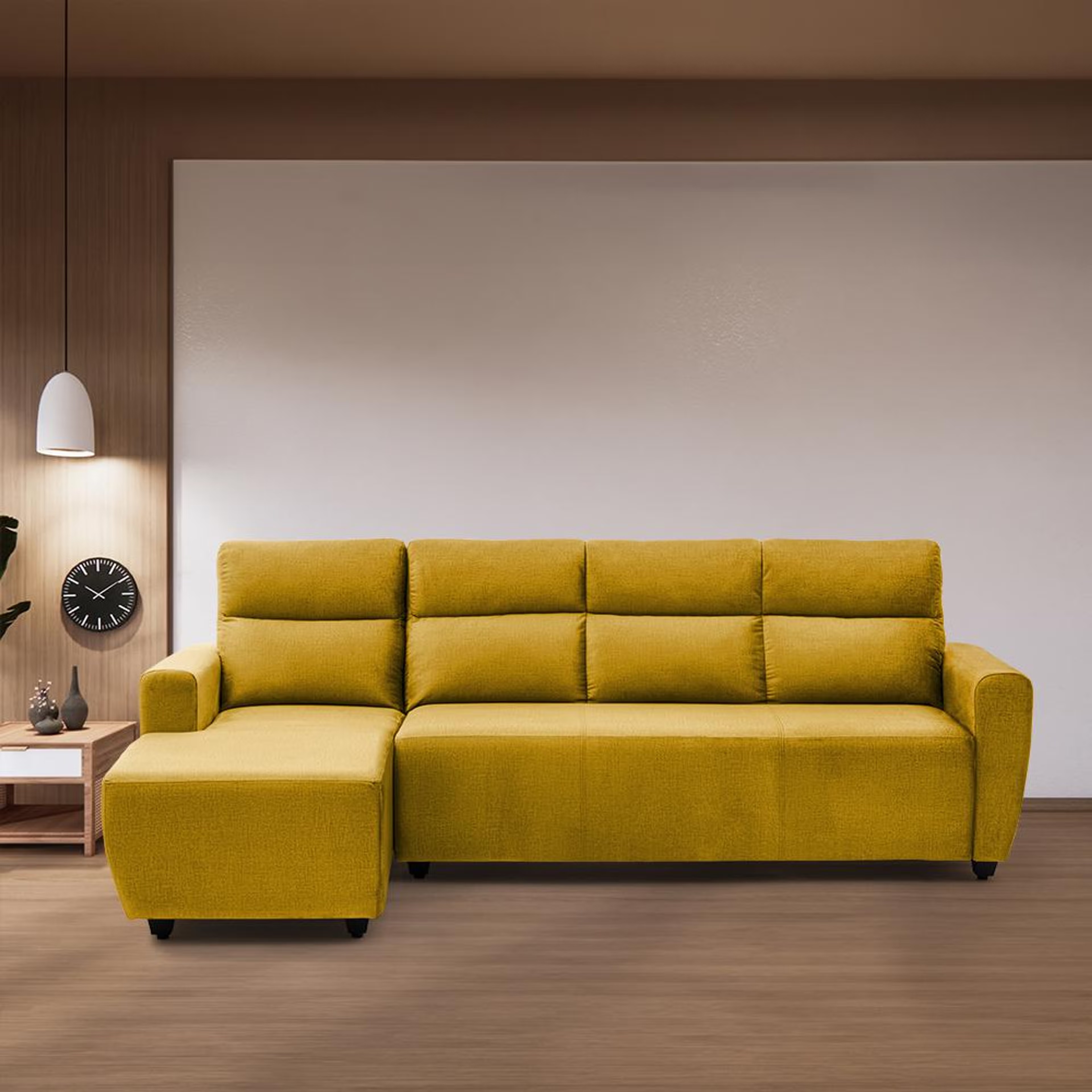Wakefit Belize Plus L Shape Sofa Set (3 Seater + Left Aligned Chaise) Sectional, Set (3 Seater + Left Aligned Chaise), Yellow