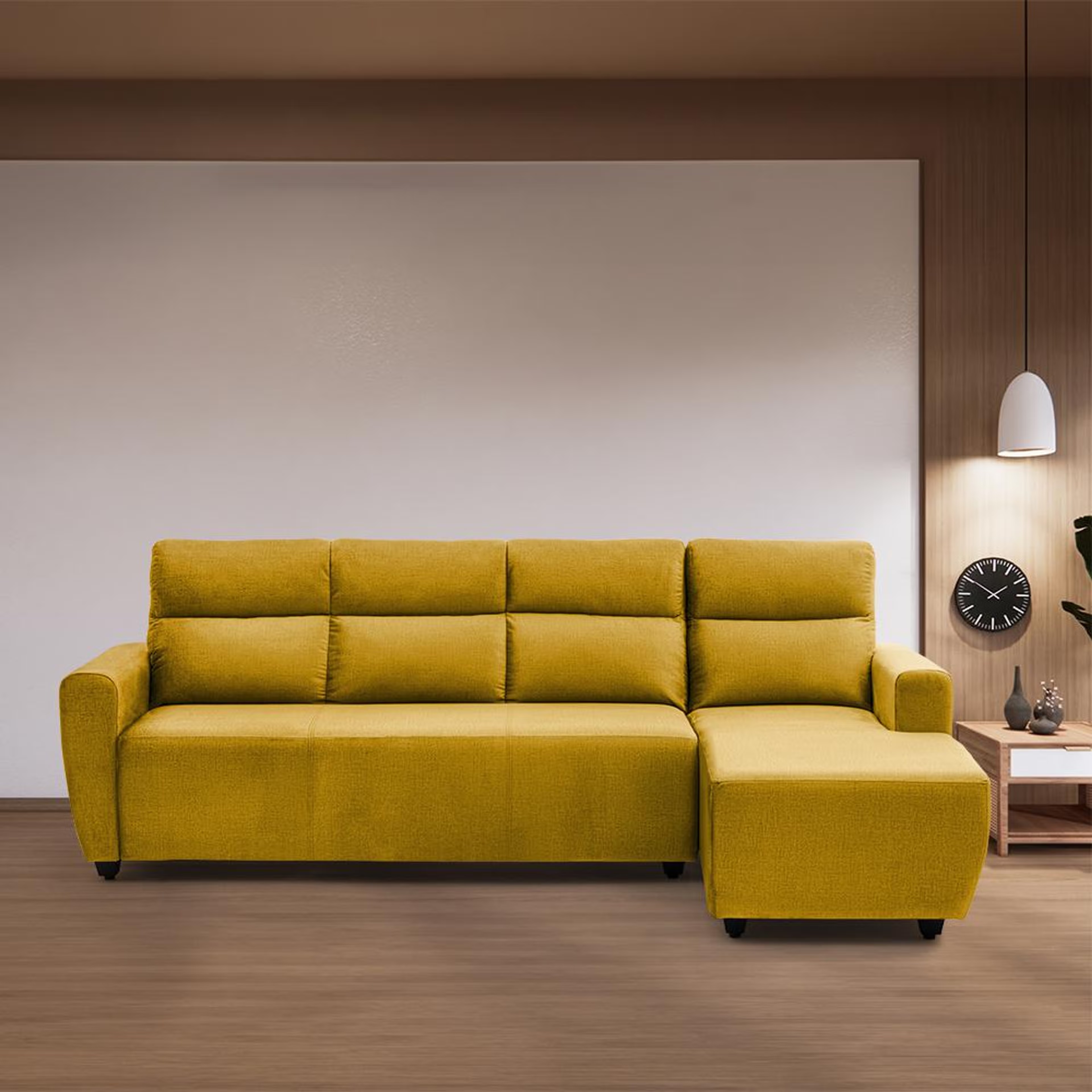 Wakefit Belize Plus L Shape Sofa Set (3 Seater + Right Aligned Chaise) Sectional, Set (3 Seater + Right Aligned Chaise), Yellow