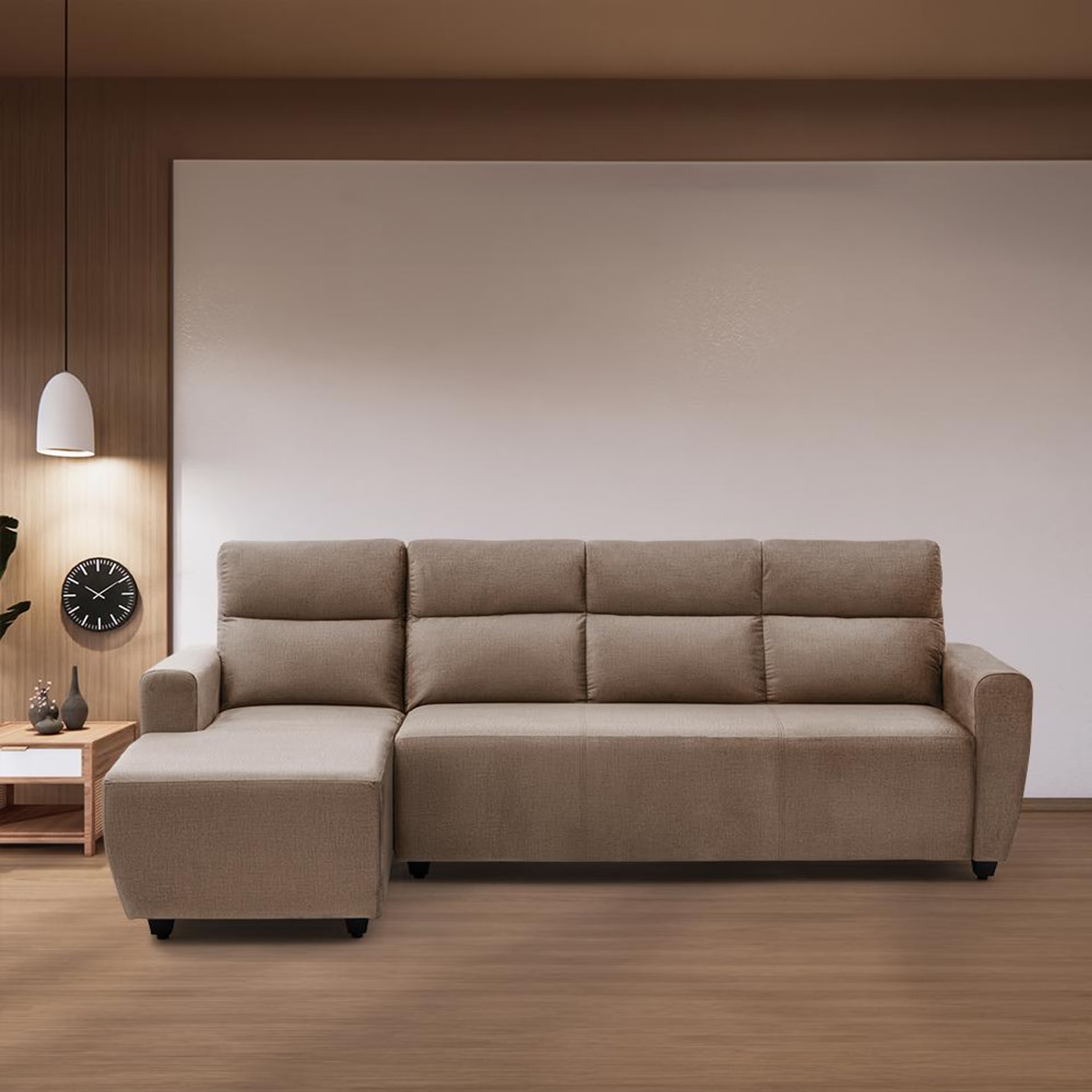 Wakefit Belize Plus L Shape Sofa Set (3 Seater + Left Aligned Chaise) Sectional, Set (3 Seater + Left Aligned Chaise), Mocha Brown