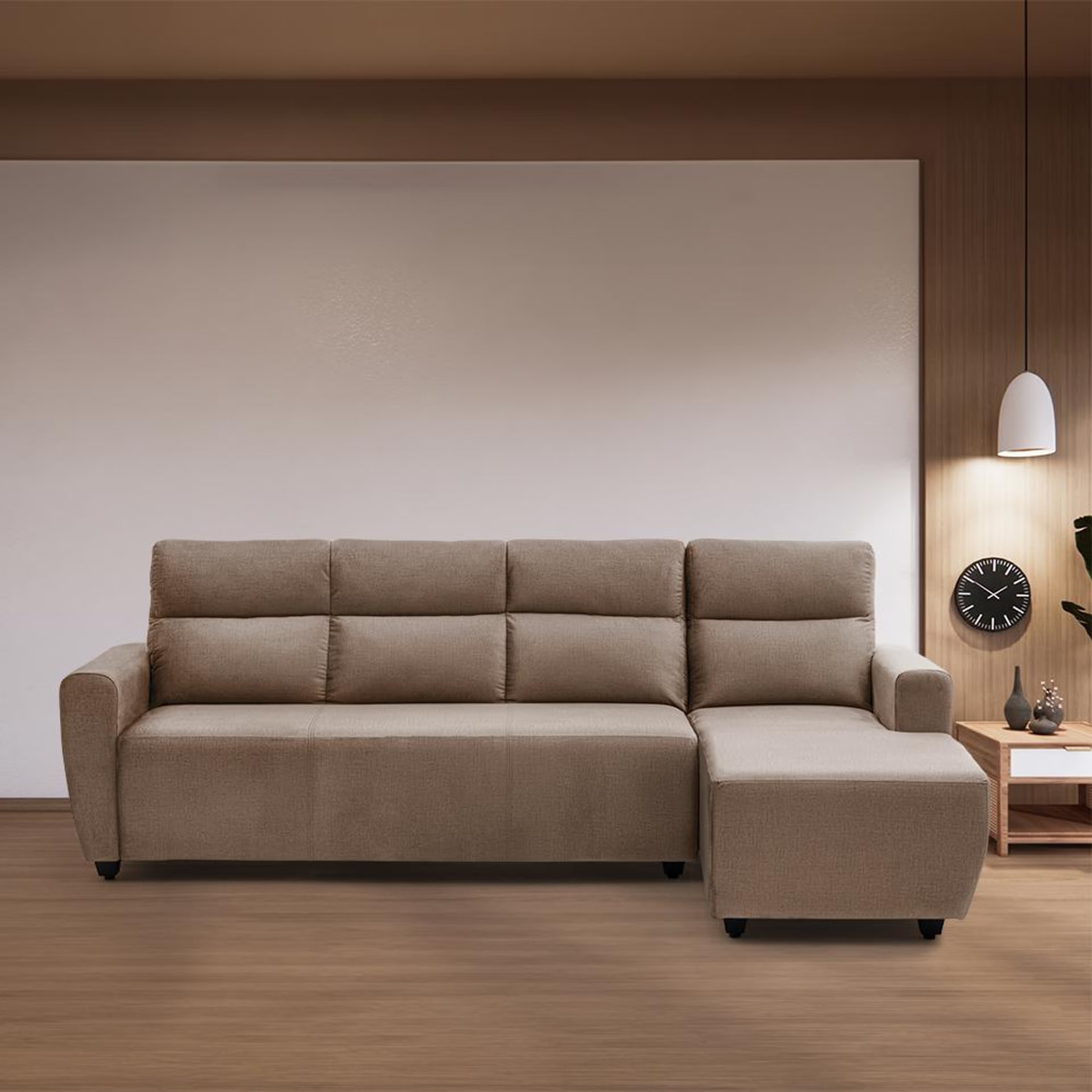 Wakefit Belize Plus L Shape Sofa Set (3 Seater + Right Aligned Chaise) Sectional, Set (3 Seater + Right Aligned Chaise), Mocha Brown