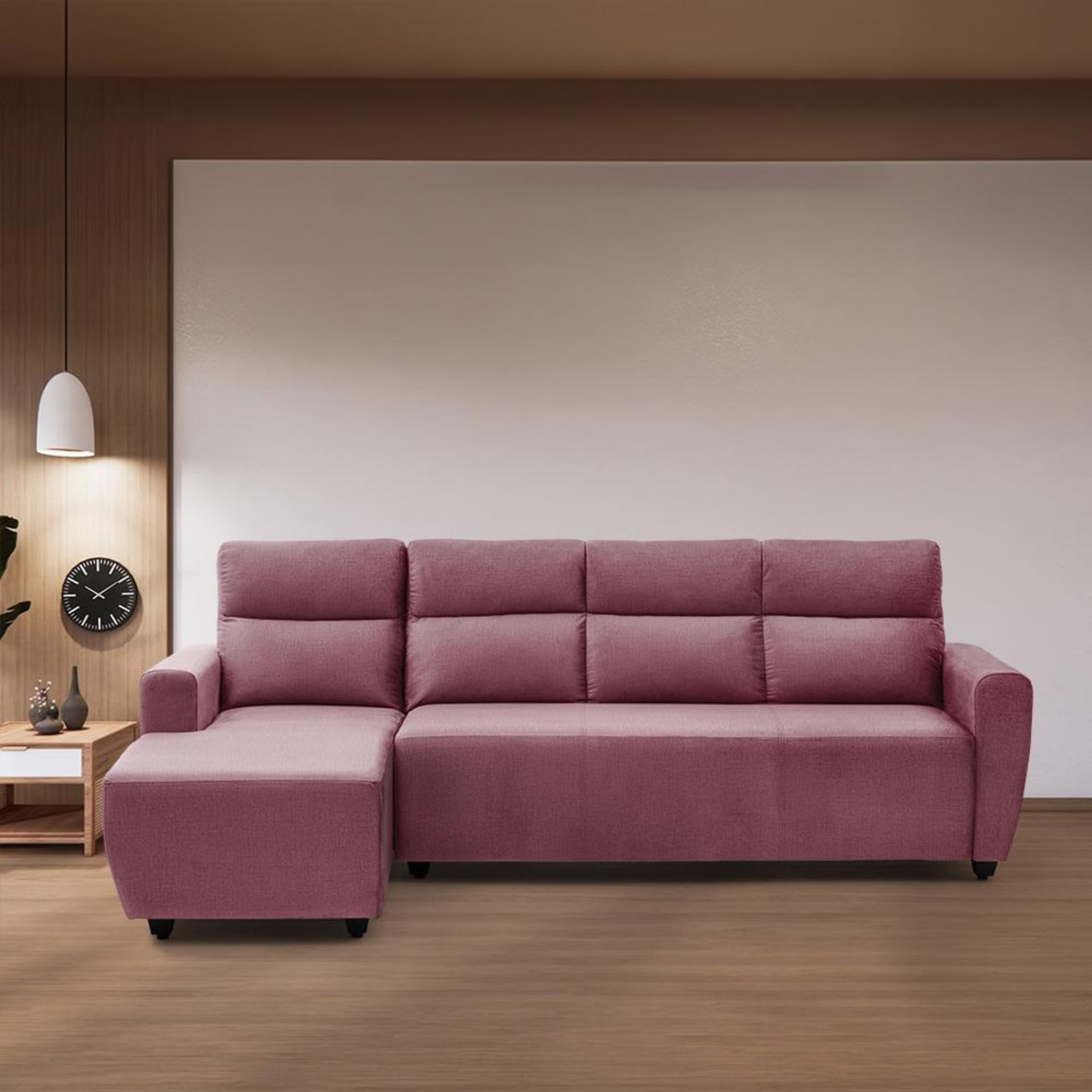 Wakefit Belize Plus L Shape Sofa Set (3 Seater + Left Aligned Chaise) Sectional, Set (3 Seater + Left Aligned Chaise), Rose Brown