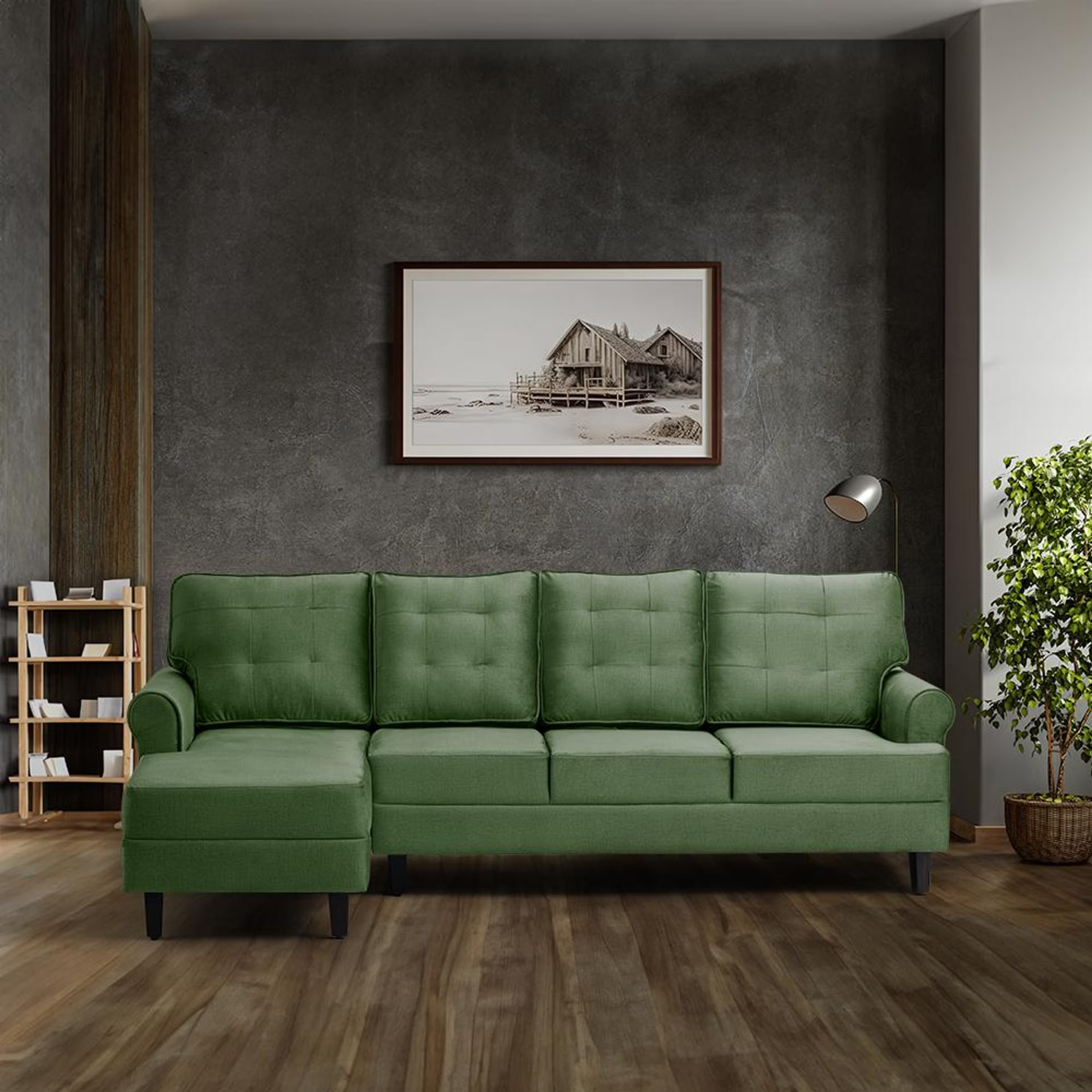 Home 41 Wakefit Dreamer Plus L Shape Sofa Set (3 Seater + Left Aligned Chaise) Sectional, Set (3 Seater + Left Aligned Chaise), Green
