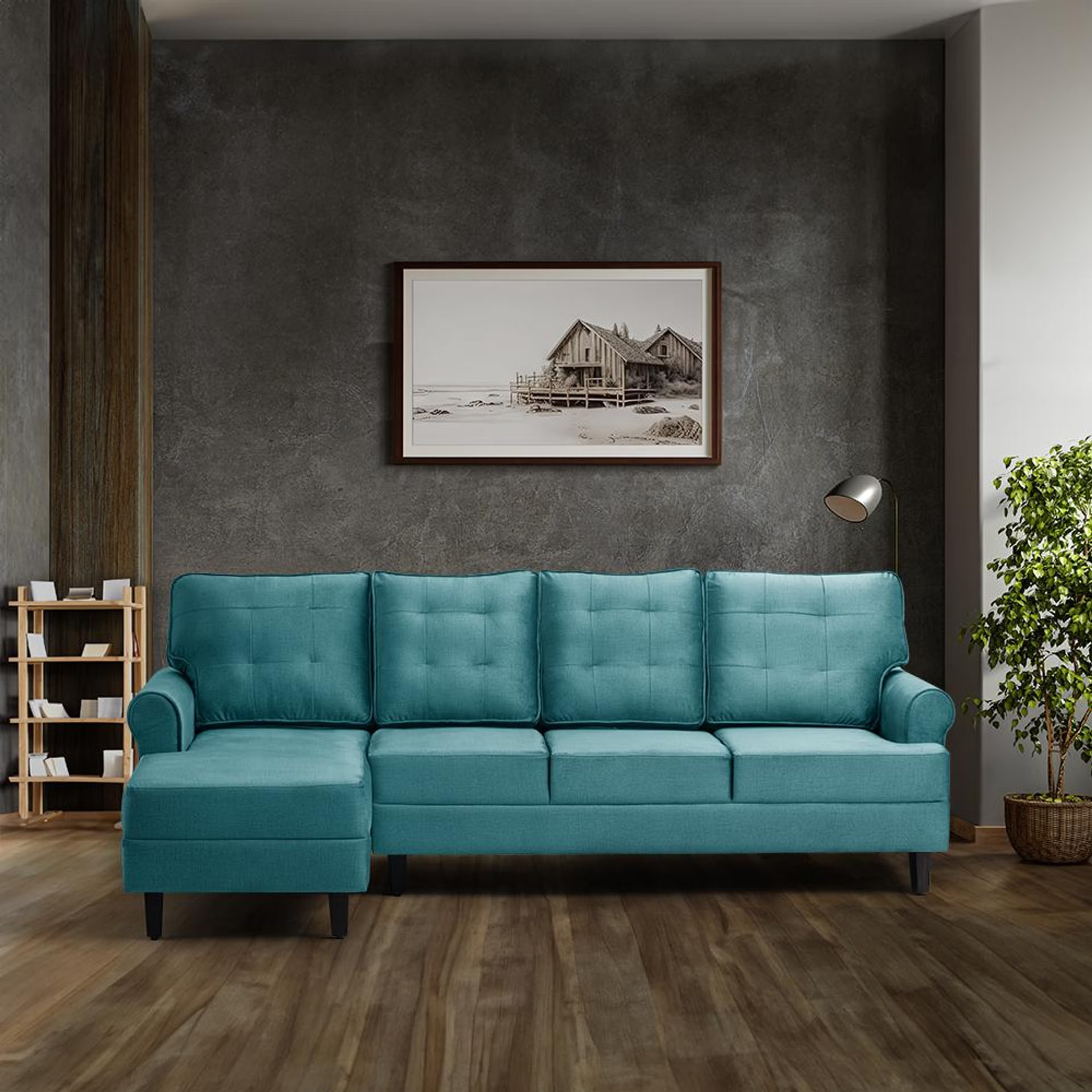 Home 37 Wakefit Dreamer Plus L Shape Sofa Set (3 Seater + Left Aligned Chaise) Sectional, Set (3 Seater + Left Aligned Chaise), Aqua Blue