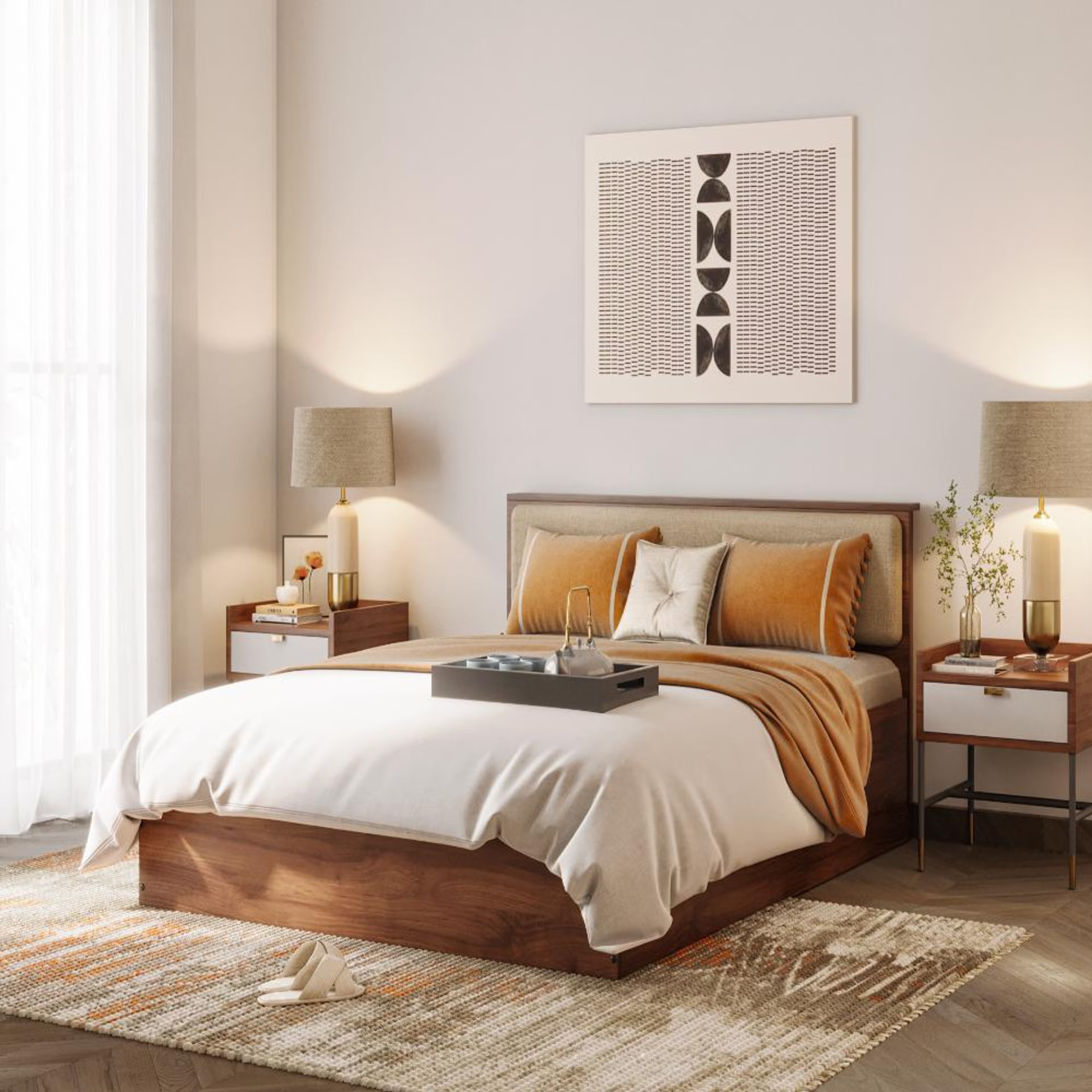 Wakefit Taurus Queen Storage Engineered Wood Bed With Omega Pearl Upholstered Headboard Queen - 78" x 60\
