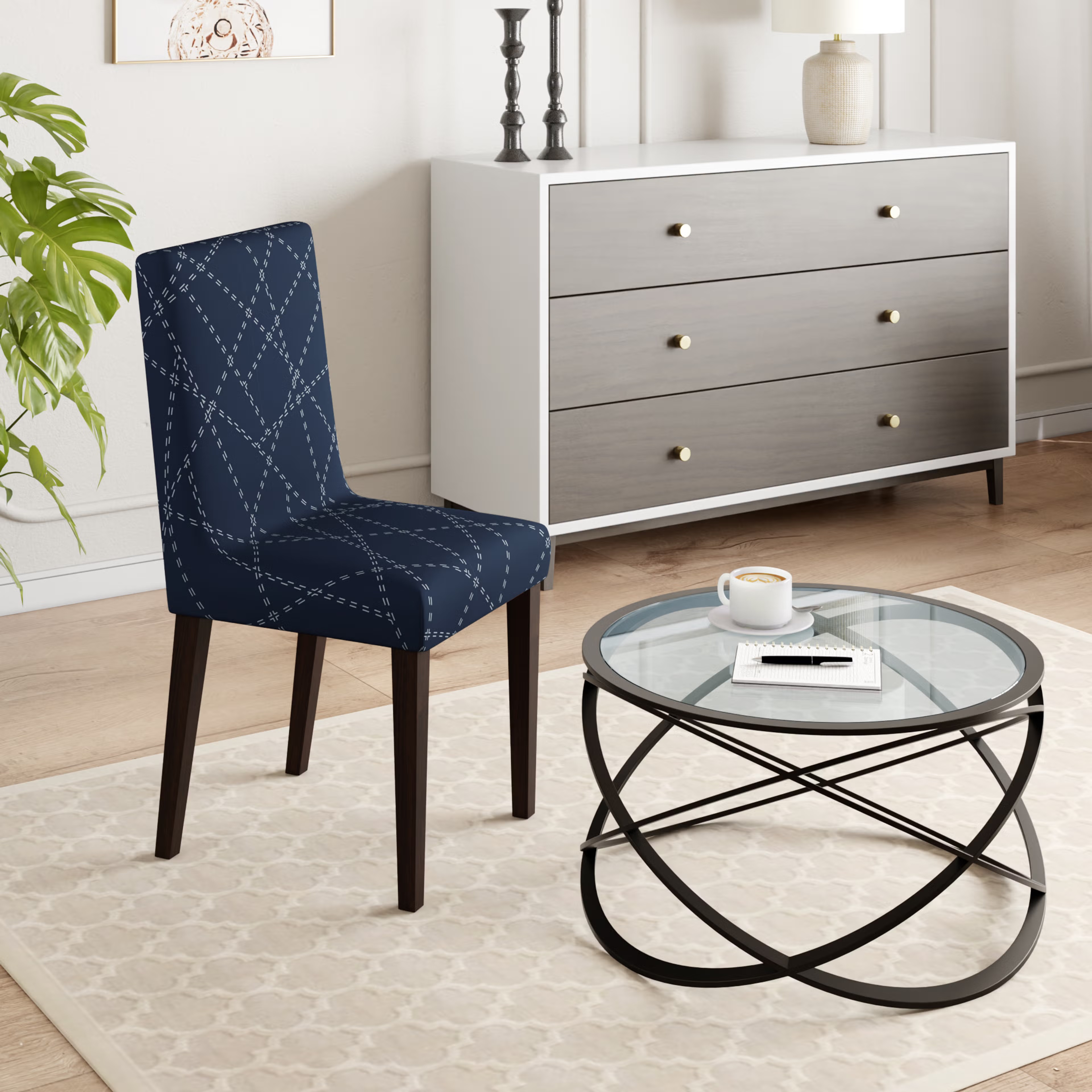 Printed Chair Cover | Elastic Stretchable Dining table Chair Cover 1 seater | Removable & Washable Slip Cover | Chair Seat Protector&nbsp;|&nbsp;Bekam | Set of 1 Set Of 1, Bekam