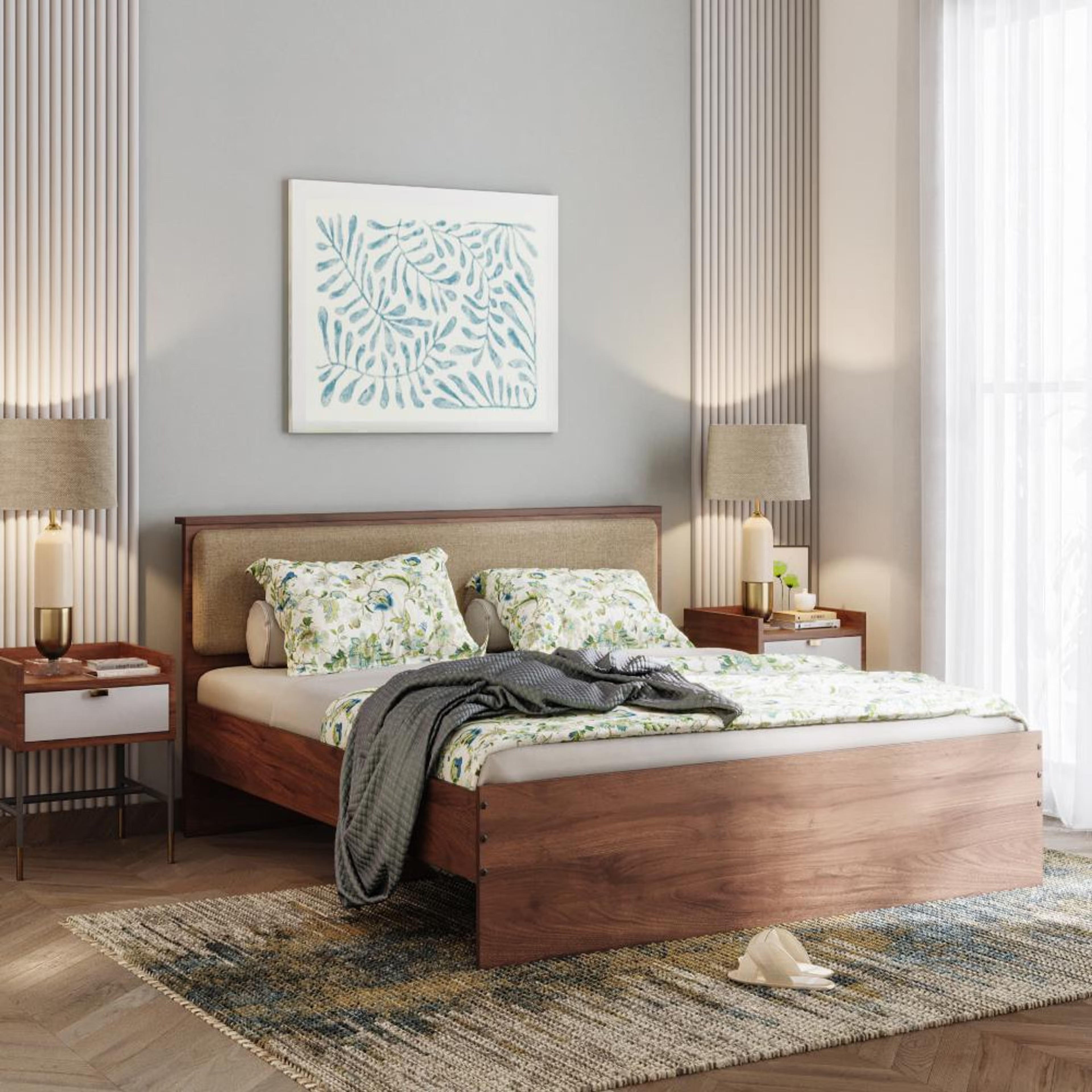 Home 40 Wakefit Taurus King Non - Storage Engineered Wood Bed With Omega Pearl Upholstered Headboard King - 78" x 72\