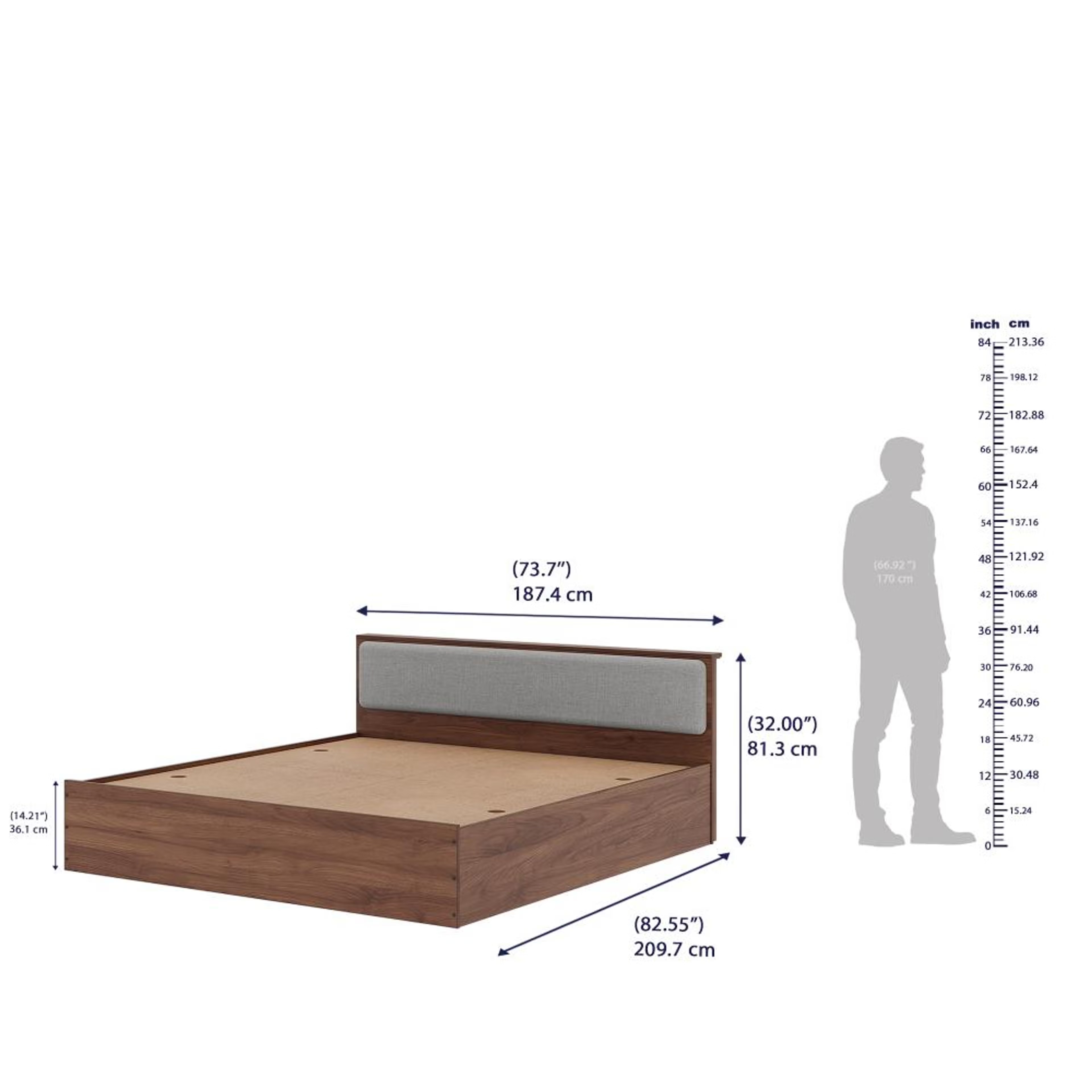 Wakefit Taurus King Storage Engineered Wood Bed With Omega Grey Upholstered Headboard King - 78" x 72 8 Wakefit Taurus King Storage Engineered Wood Bed With Omega Grey Upholstered Headboard King - 78" x 72\