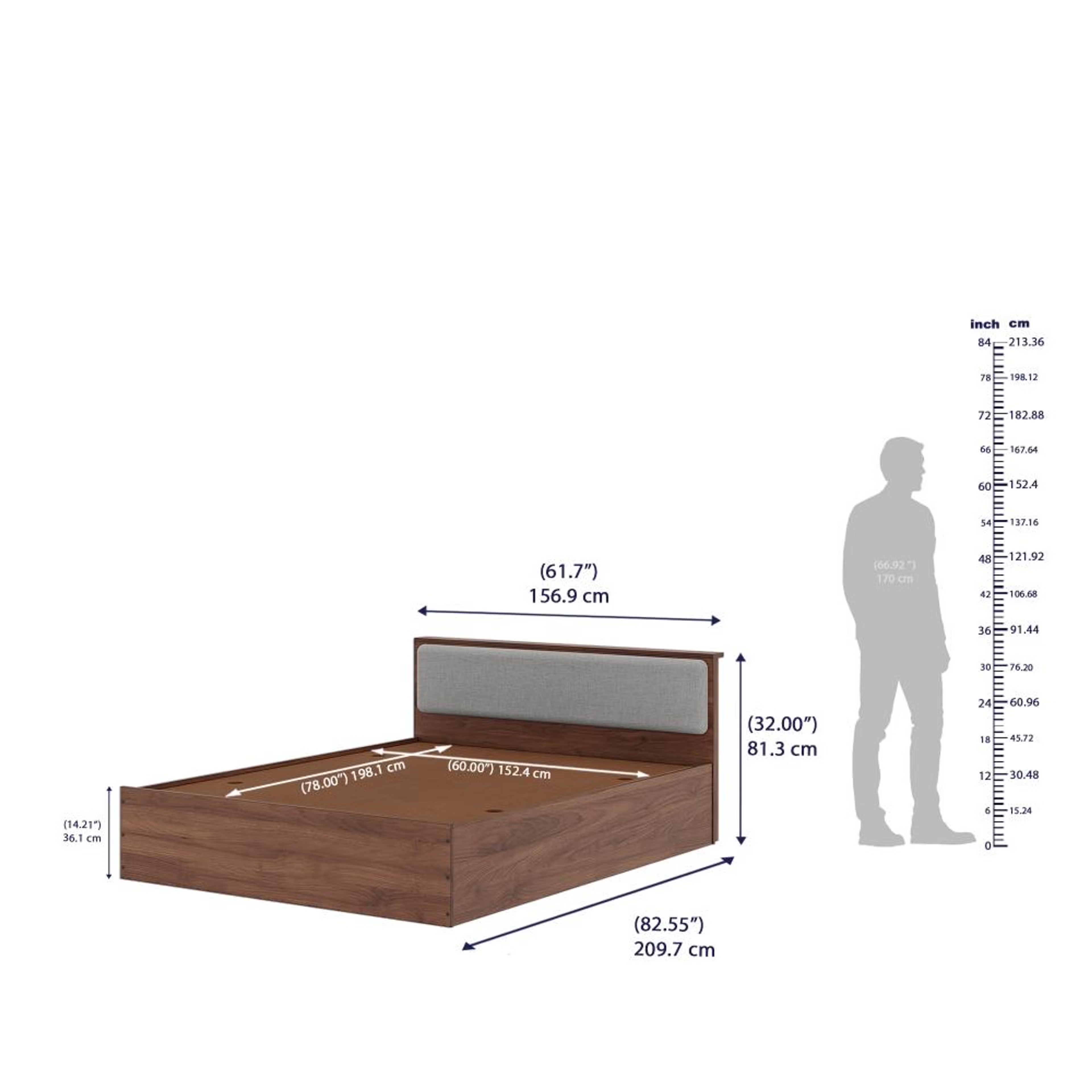 Wakefit Taurus Queen Storage Engineered Wood Bed With Omega Grey Upholstered Headboard Queen - 78" x 60 8 Wakefit Taurus Queen Storage Engineered Wood Bed With Omega Grey Upholstered Headboard Queen - 78" x 60\