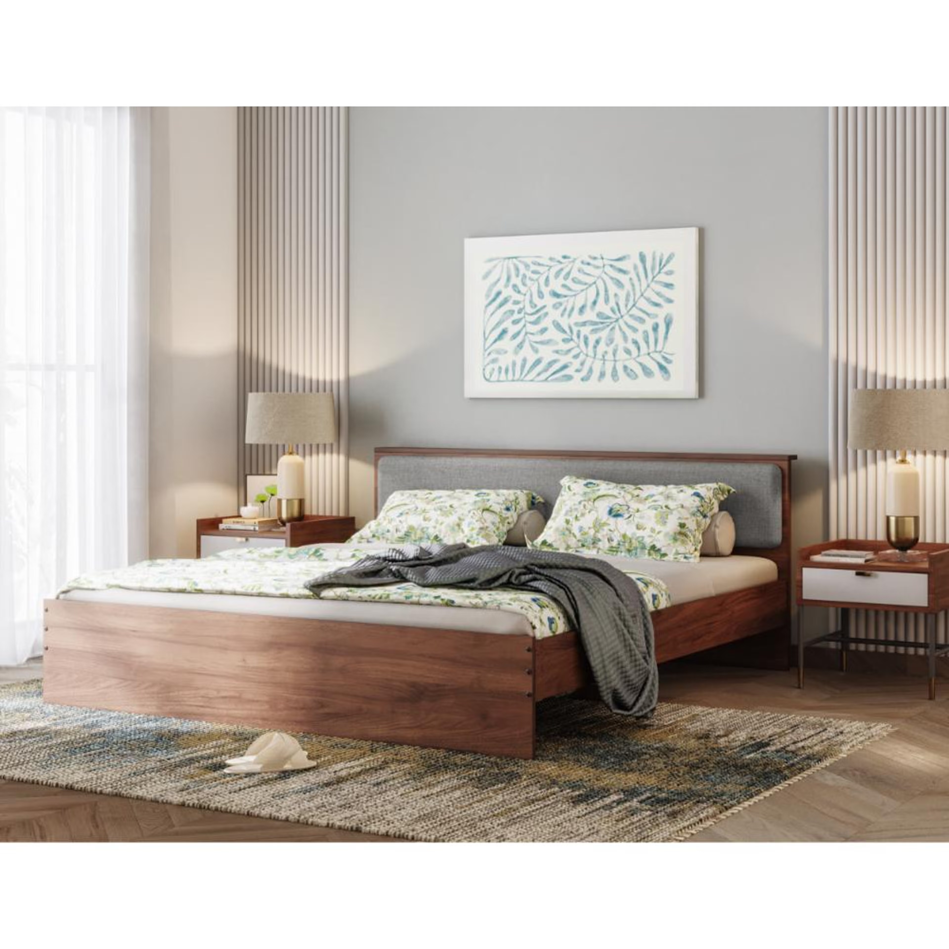 Home 28 Wakefit Taurus King Non - Storage Engineered Wood Bed With Omega Grey Upholstered Headboard King - 78" x 72\