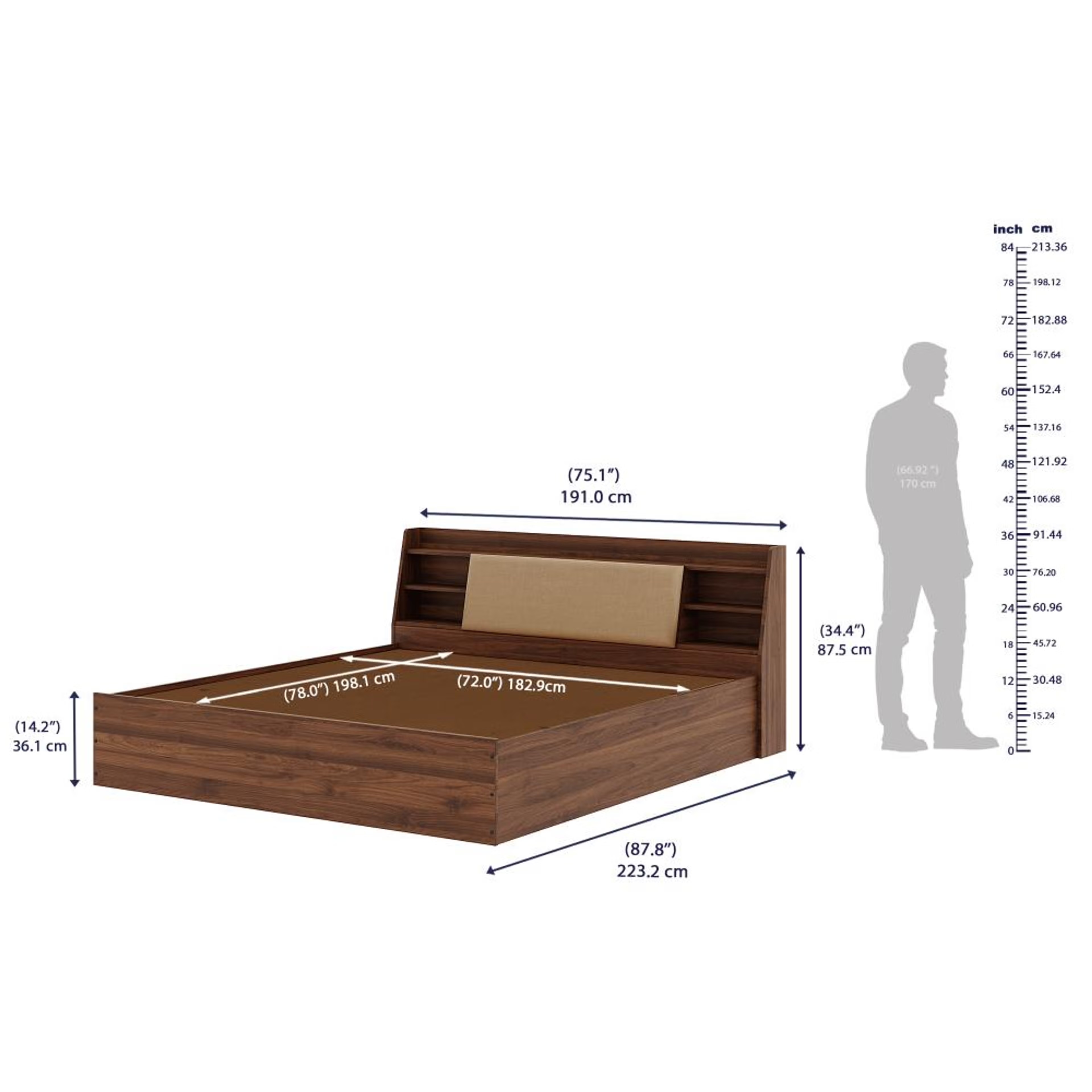 Wakefit Leo King Storage Engineered Wood Bed With Omega Pearl Upholstered Headboard King - 78" x 72 7 Wakefit Leo King Storage Engineered Wood Bed With Omega Pearl Upholstered Headboard King - 78" x 72\