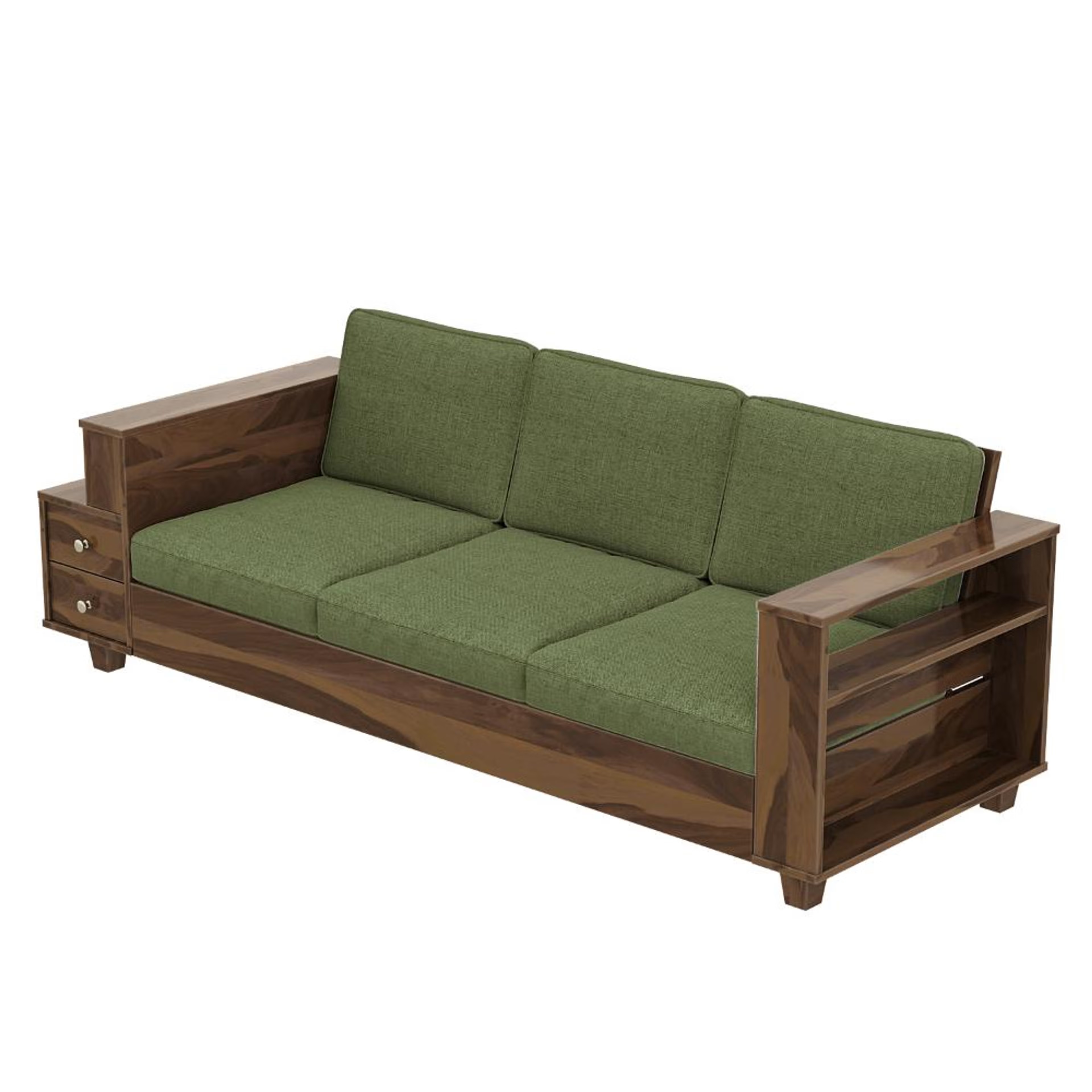 Wakefit Manila Sheesham Wood Sofa - Three Seater Regular, 3 Seater, Omega Green