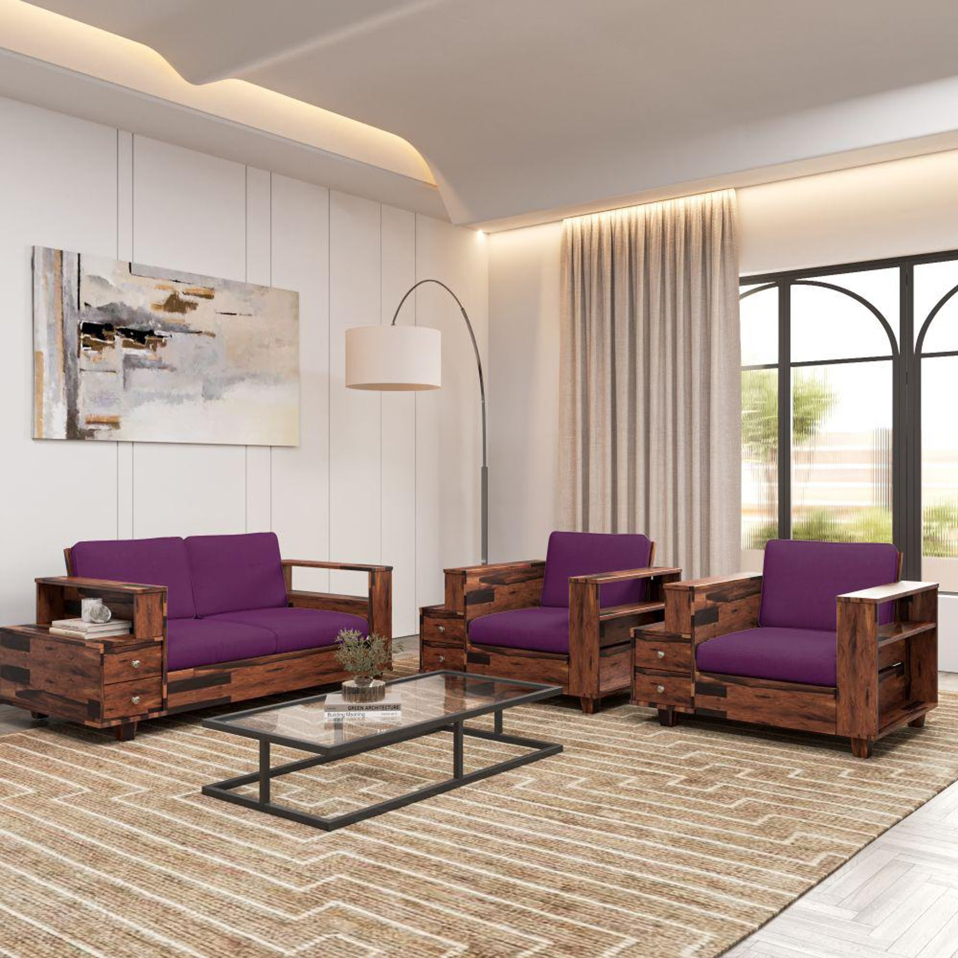 Home 40 Wakefit Manila Solid Wood Sofa - Two Seater Regular, 2 Seater, Grape Purple