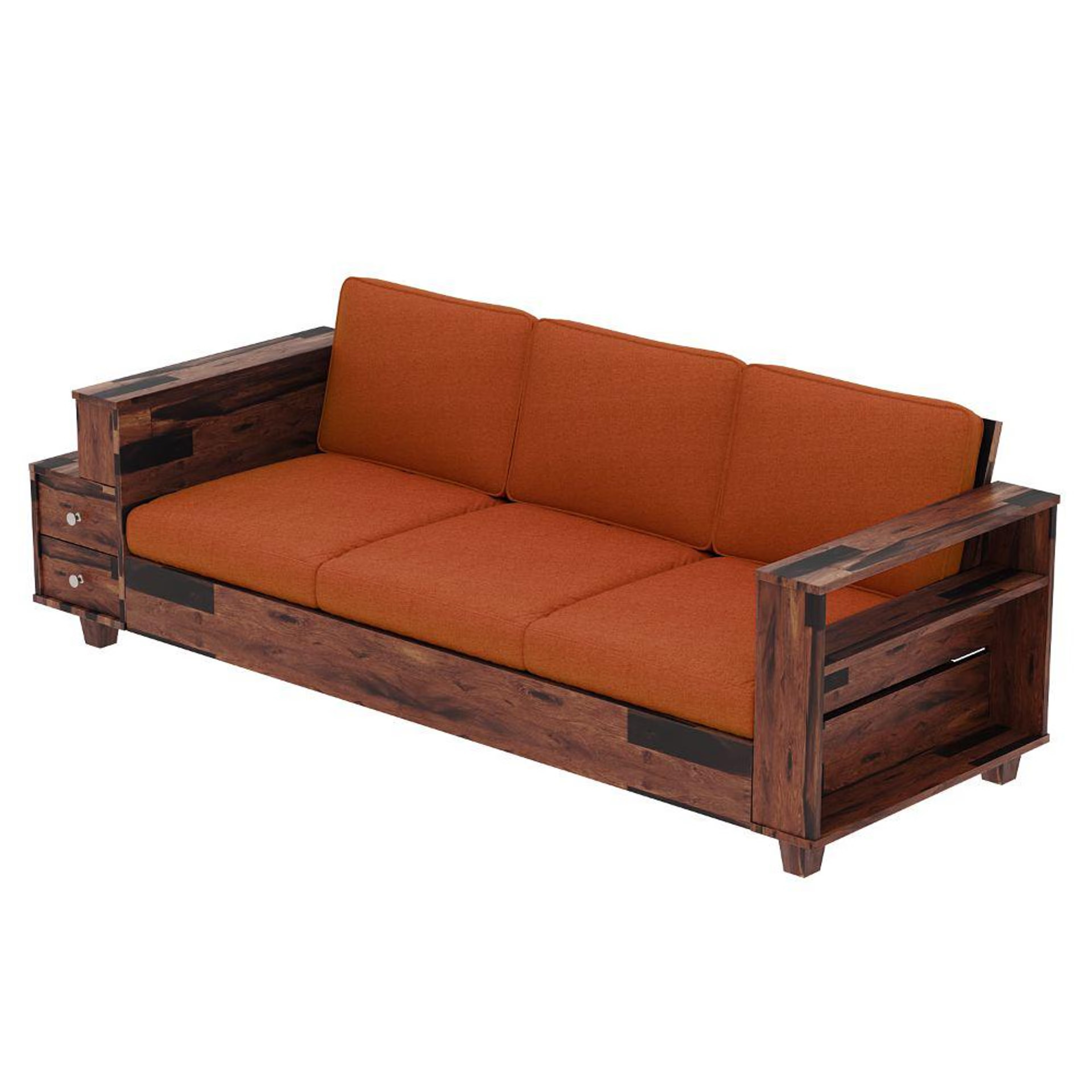 Wakefit Manila Solid Wood Sofa - Three Seater Regular, 3 Seater, Terracotta