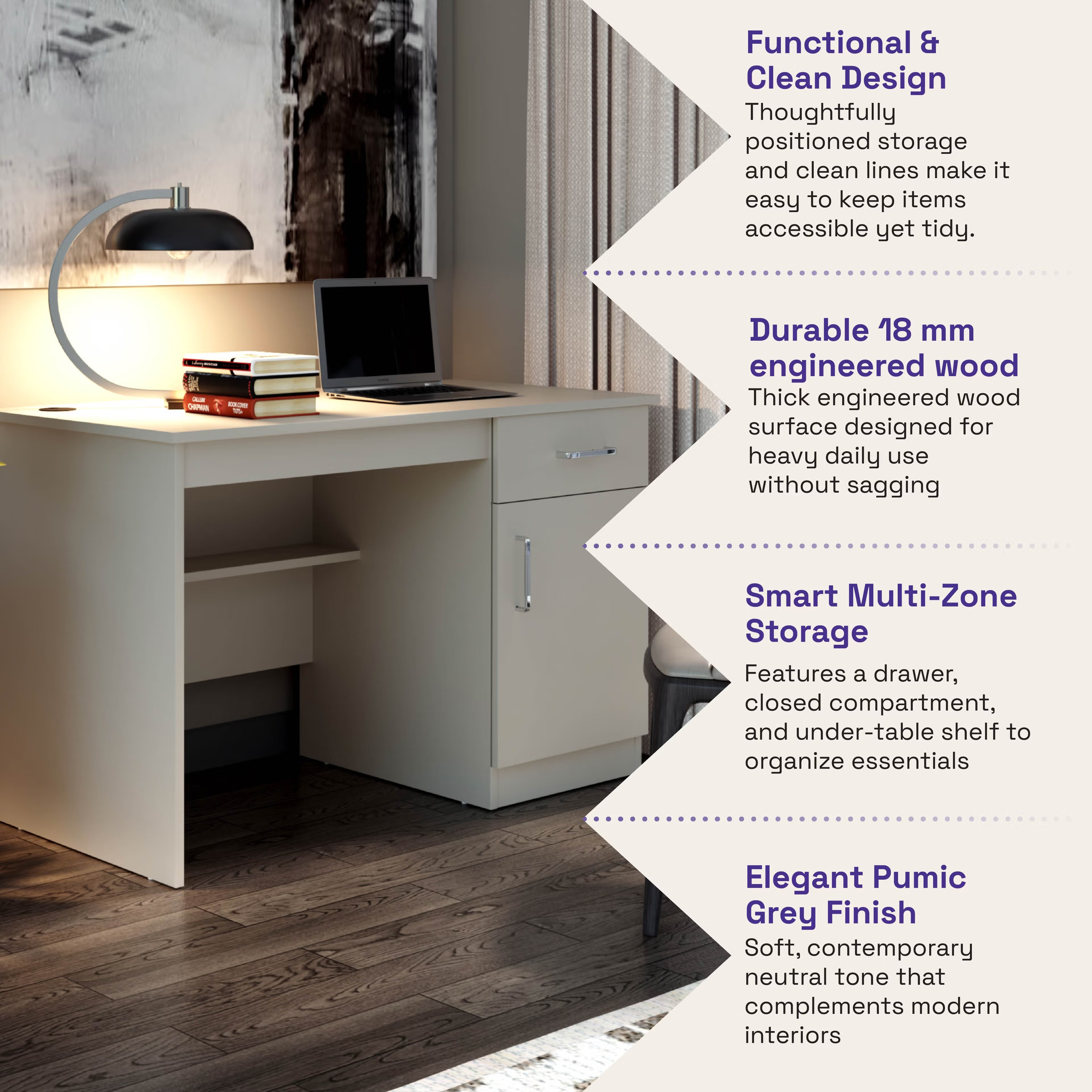 Wakefit Athena Study Table - Pumic Grey Pumic Grey