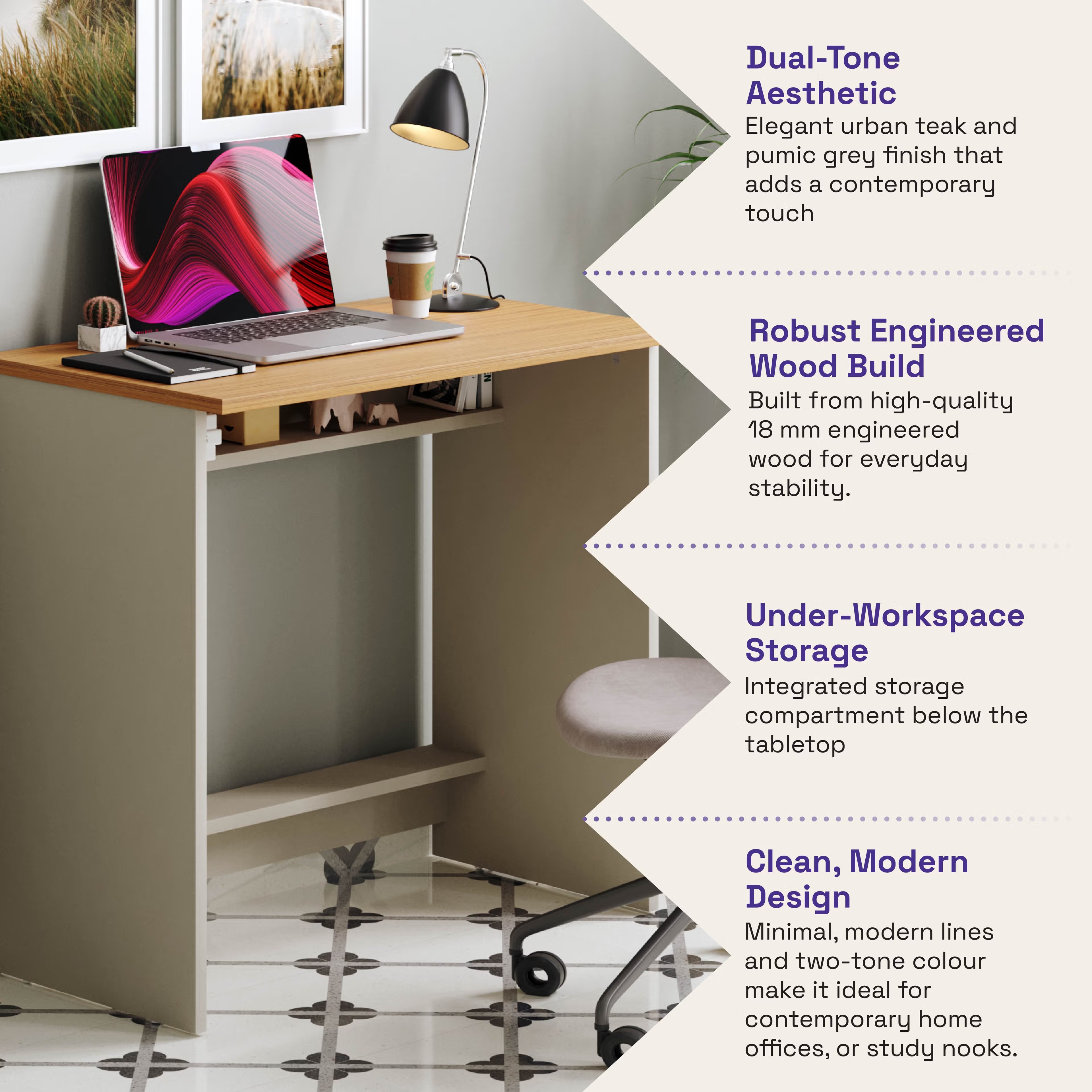 Wakefit Cabrera Study Table - Pumic Grey Pumic Grey
