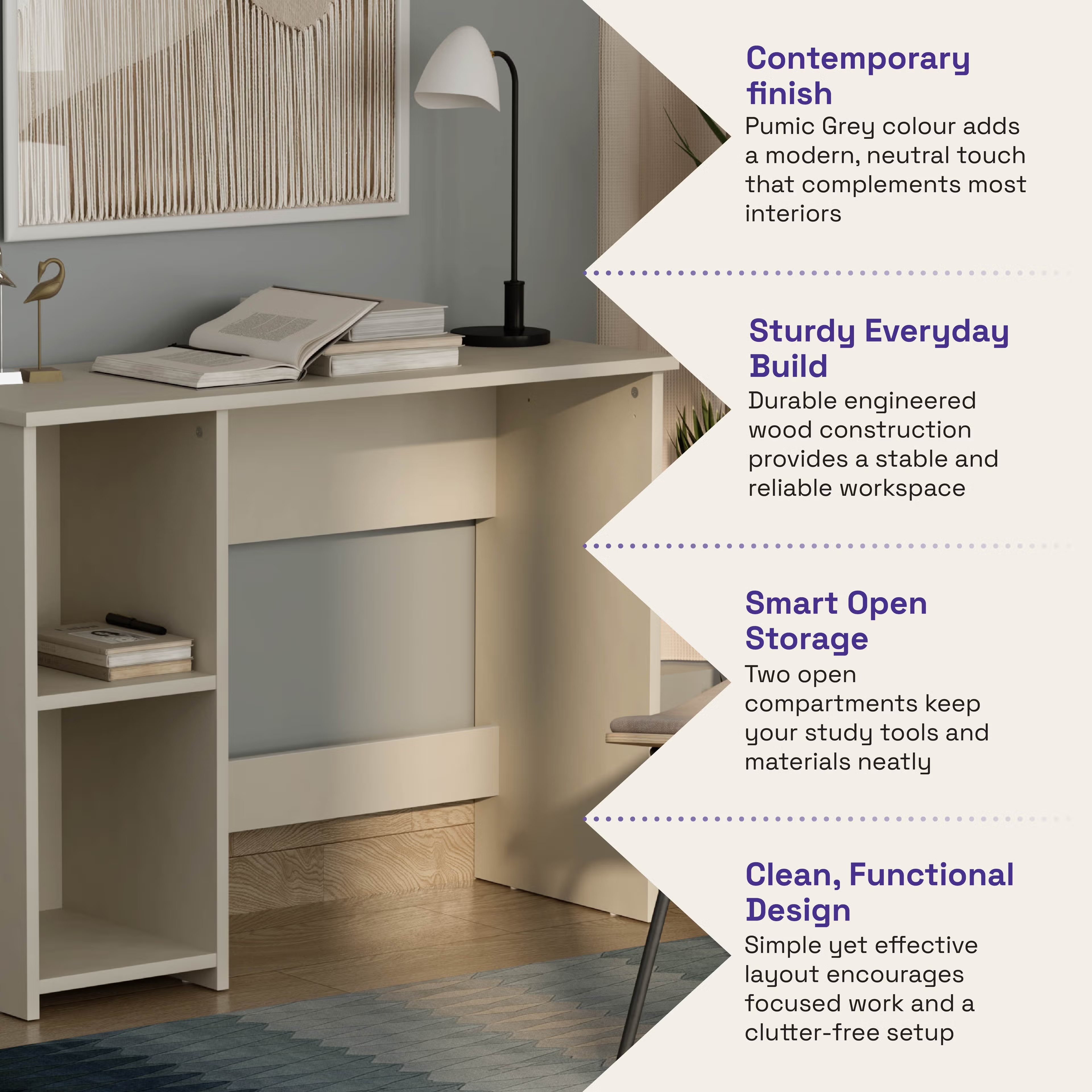 Home 41 Wakefit Nayena Study Table - Pumic Grey Pumic Grey