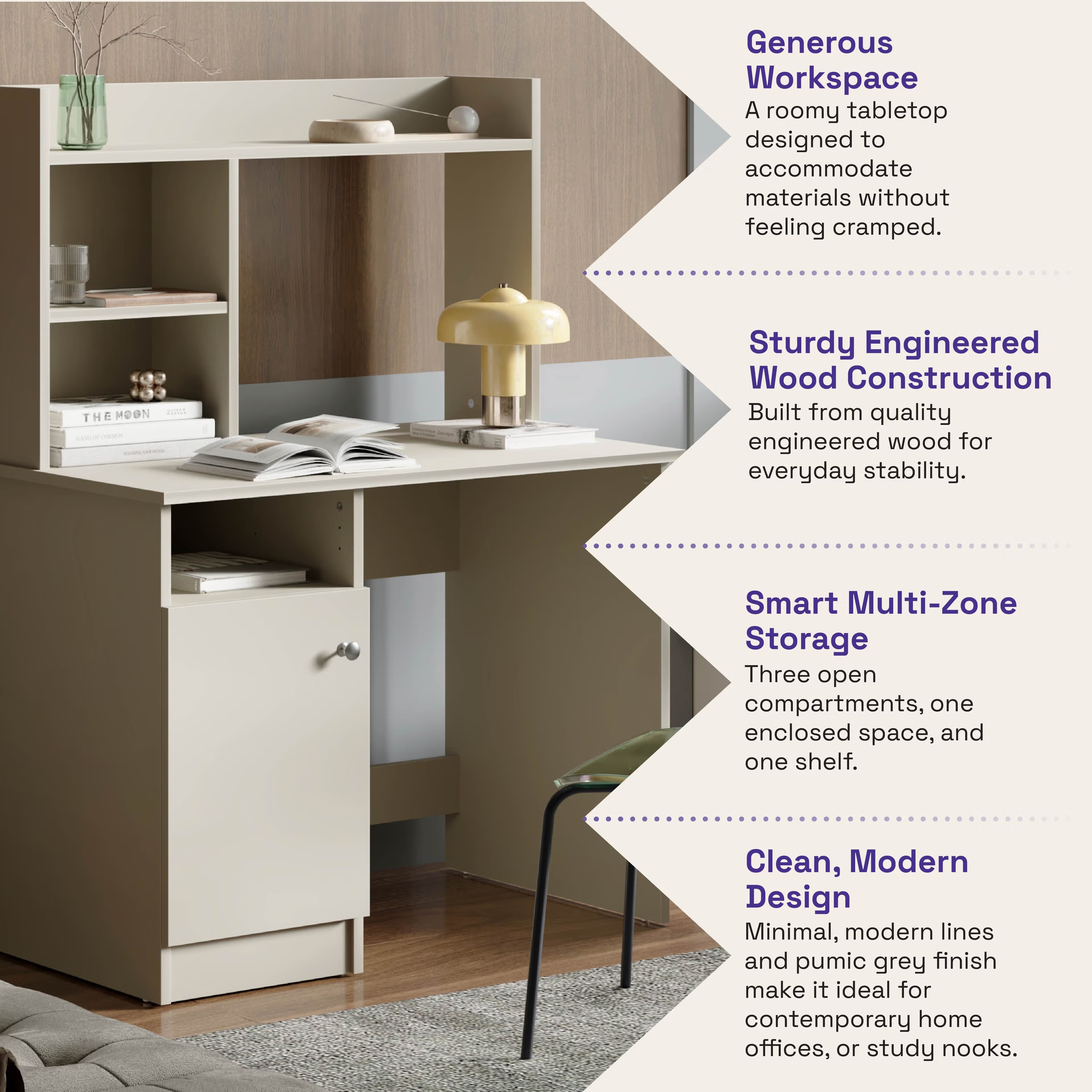 Home 38 Wakefit Sage Study Table - Pumic Grey Pumic Grey