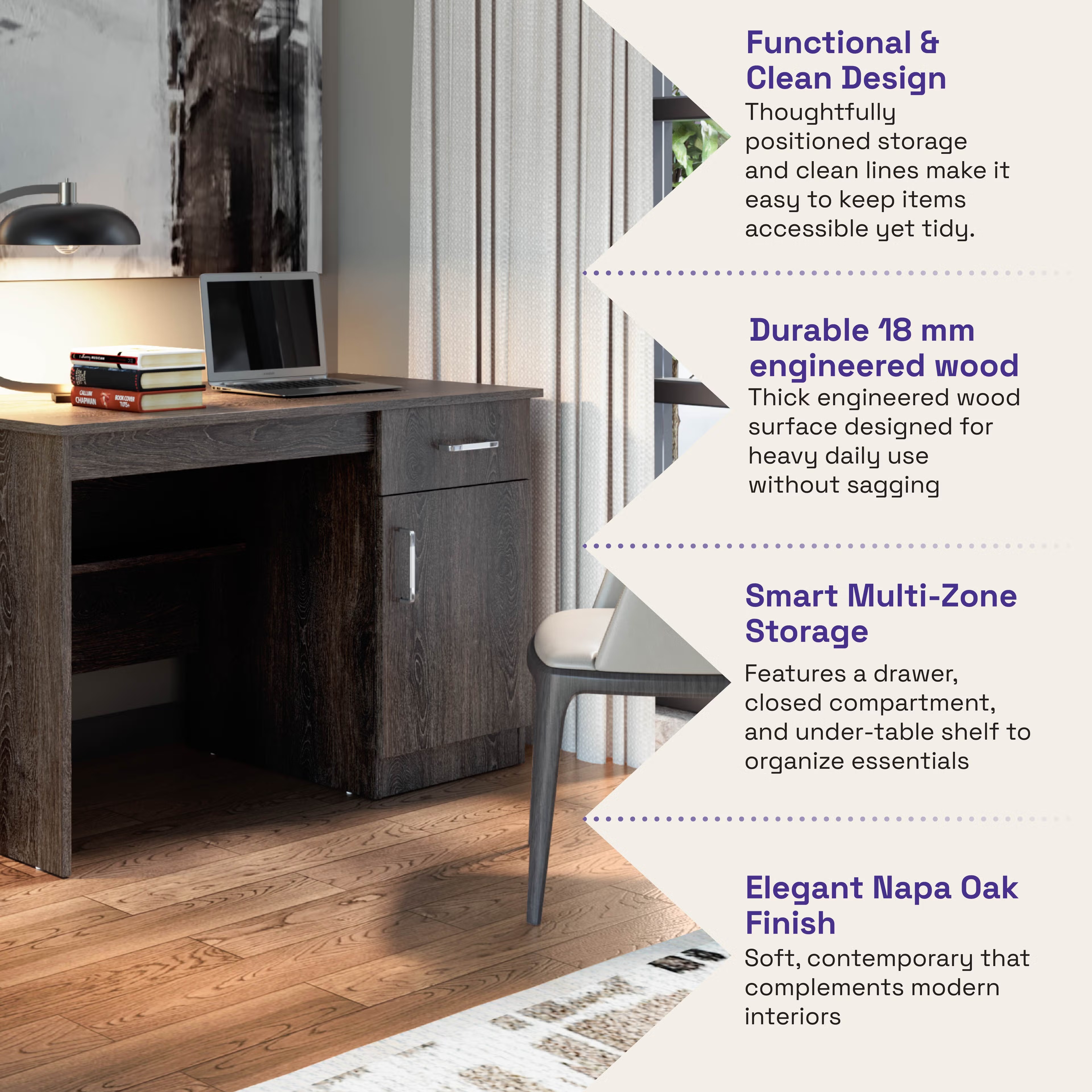 Wakefit Athena Study Table - Napa Oak Napa Oak