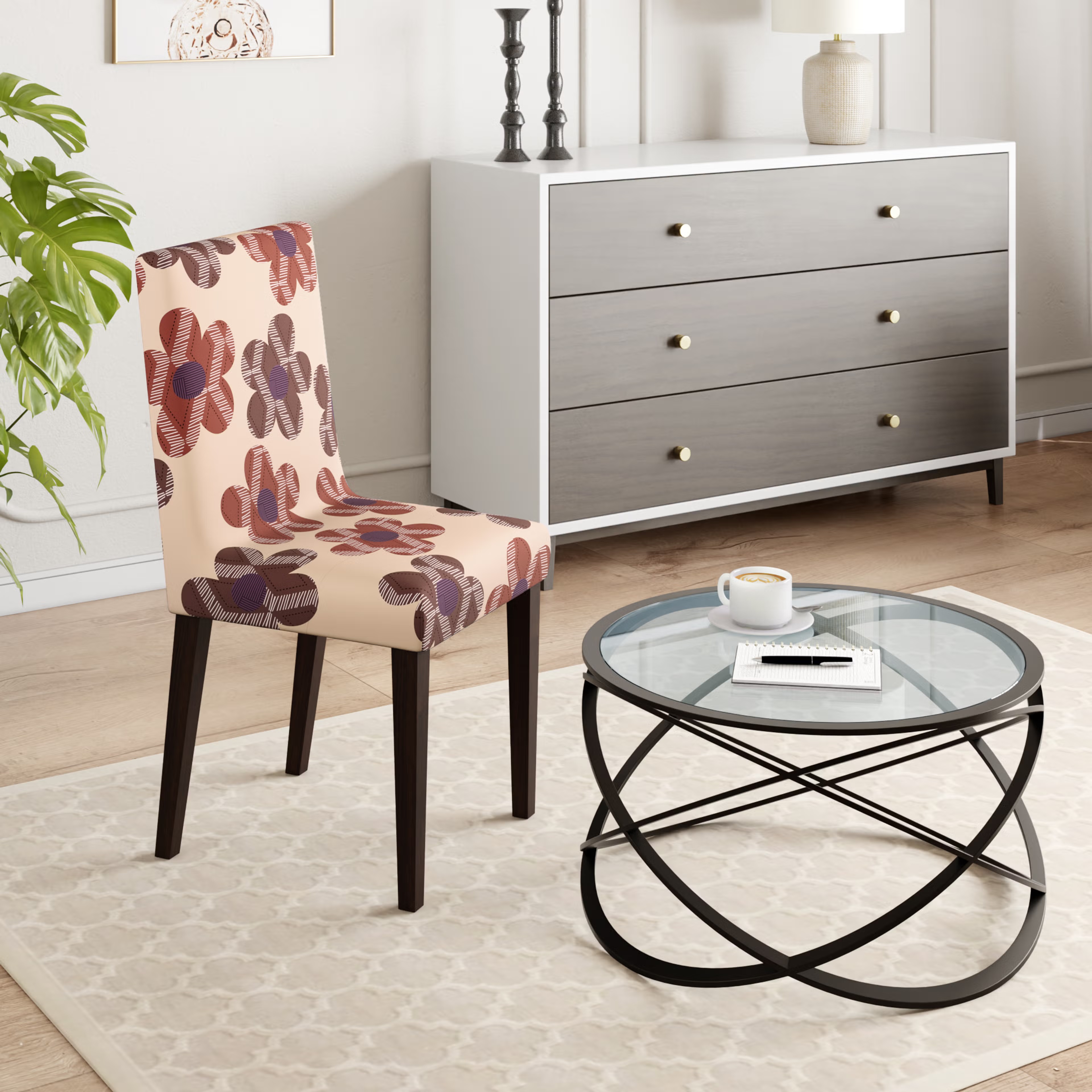Home 42 Printed Chair Cover | Elastic Stretchable Dining table Chair Cover 1 seater | Removable & Washable Slip Cover | Chair Seat Protector | Floro | Set of 1 Set Of 1, Floro