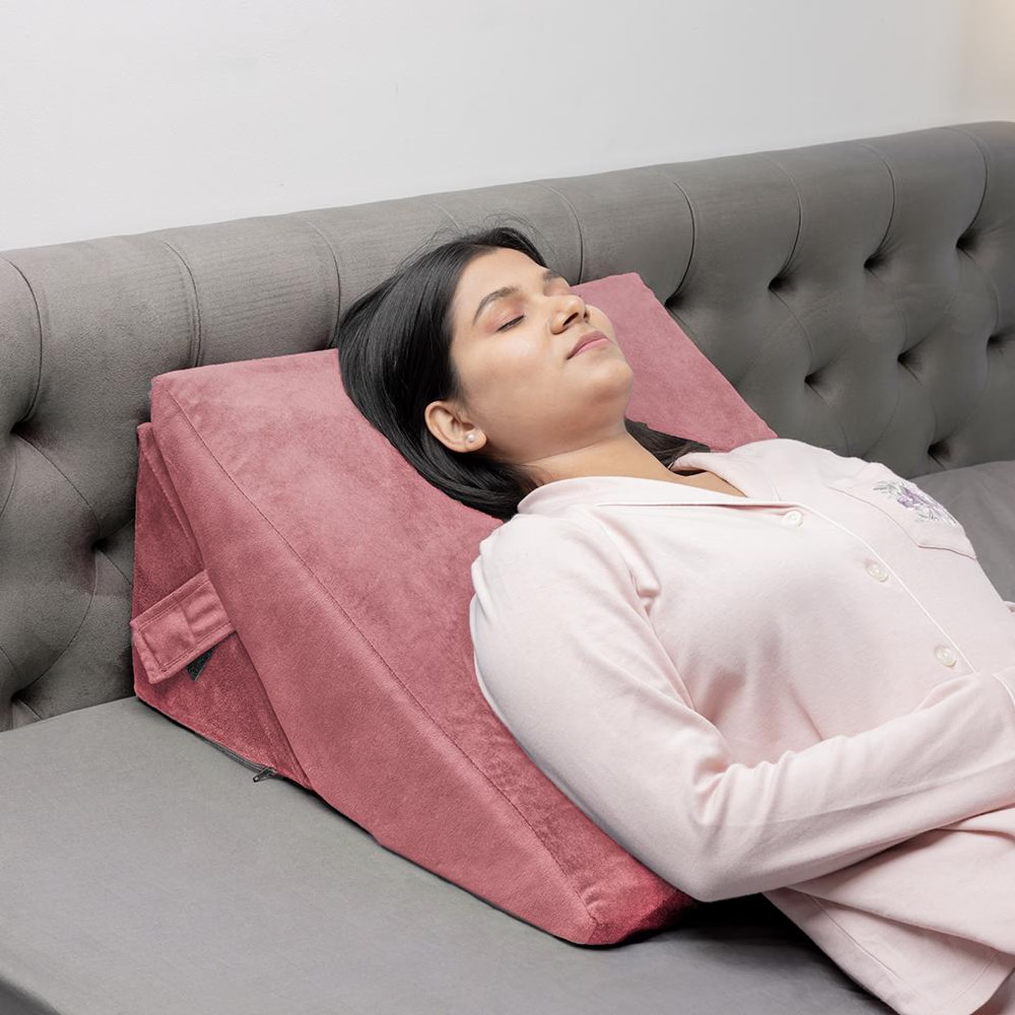 Advanced Wedge Pillow | Shape Adjustable | Prevents Acid Reflux & Snoring | Made of Memory Foam | Washable Velvet Cover | Pink Advanced wedge pillow, Pink