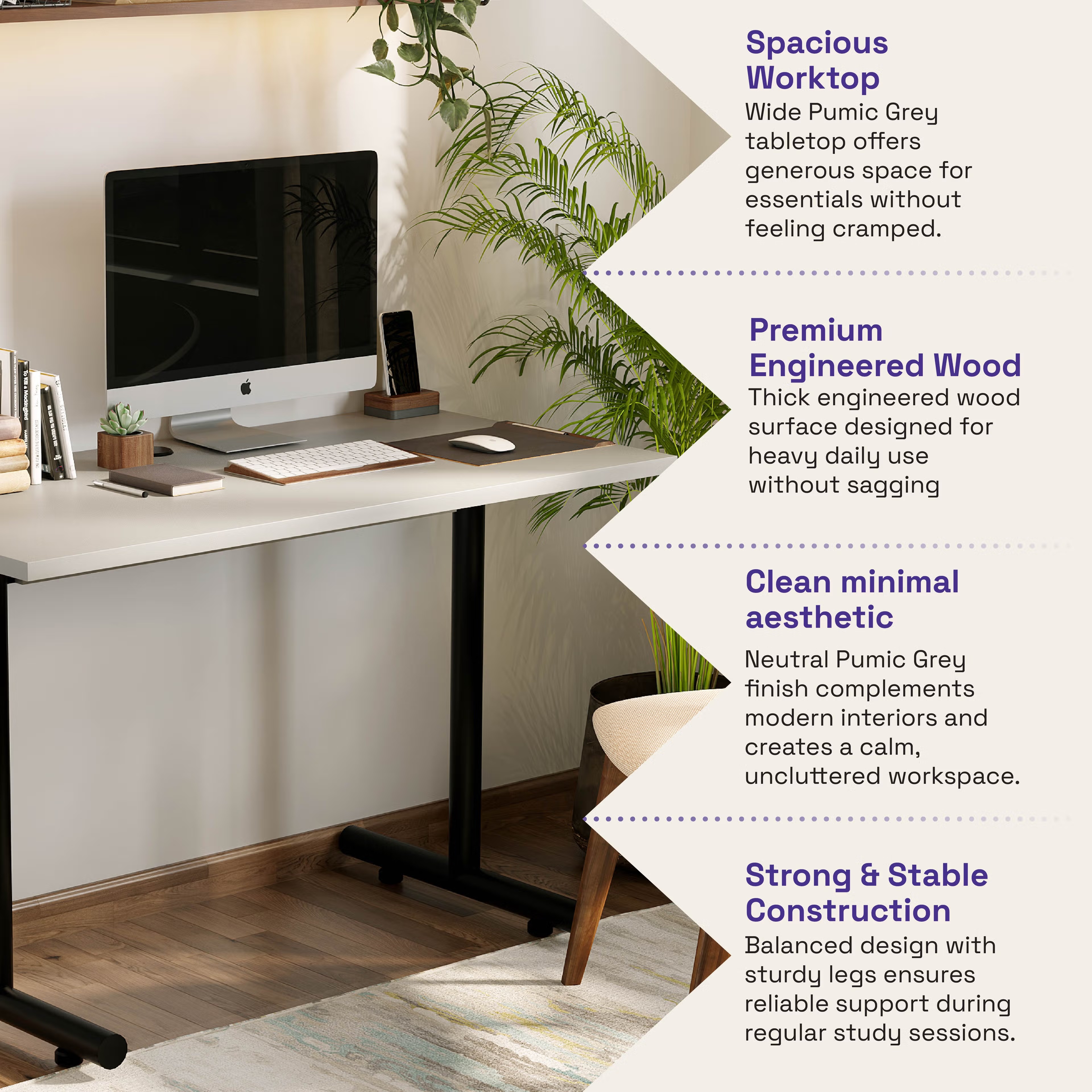 Wakefit Shea Study Table Pumic Grey